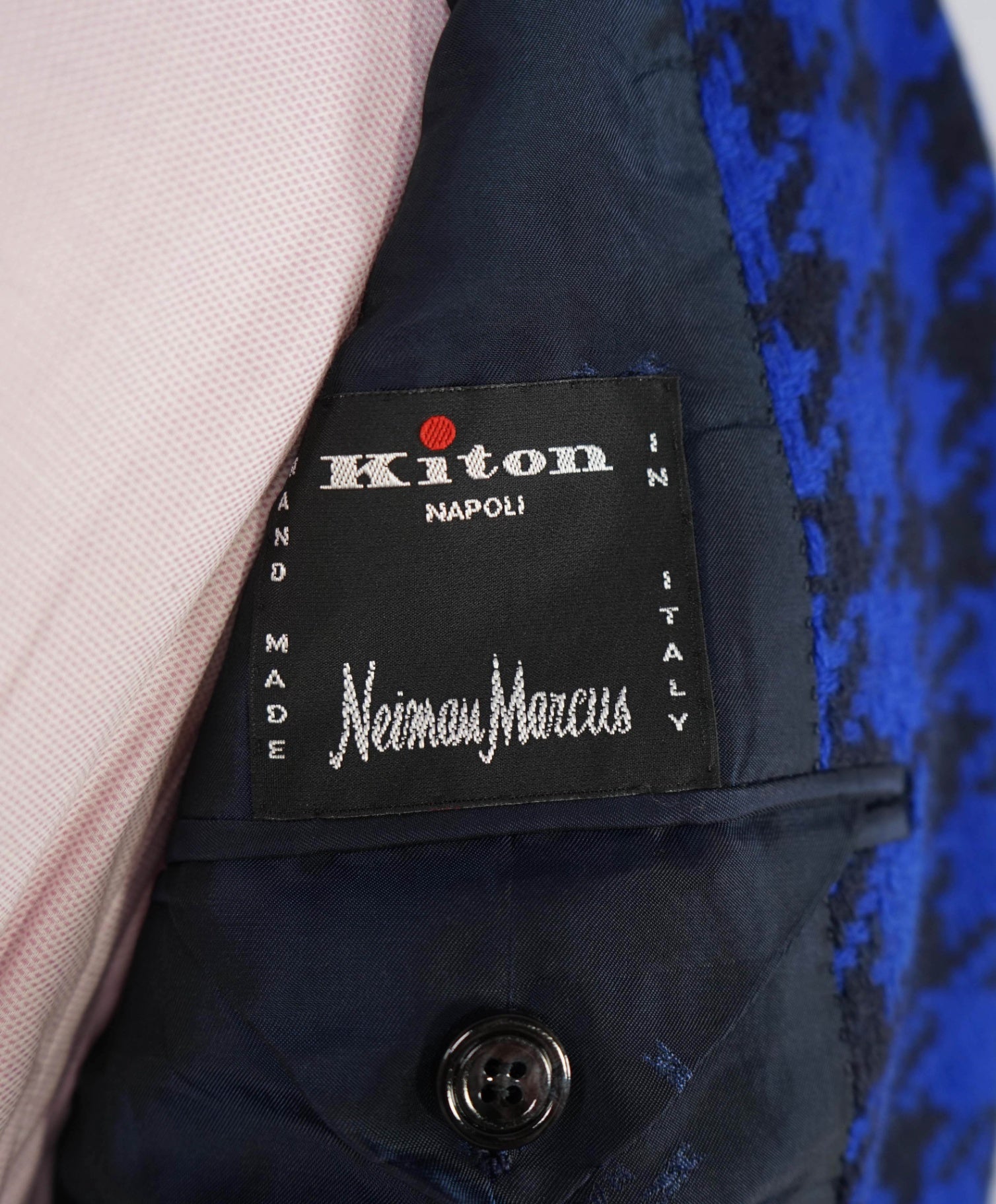 $9,850 Kiton Royal Blue/Navy Houndstooth PURE Cashmere Blazer 38R