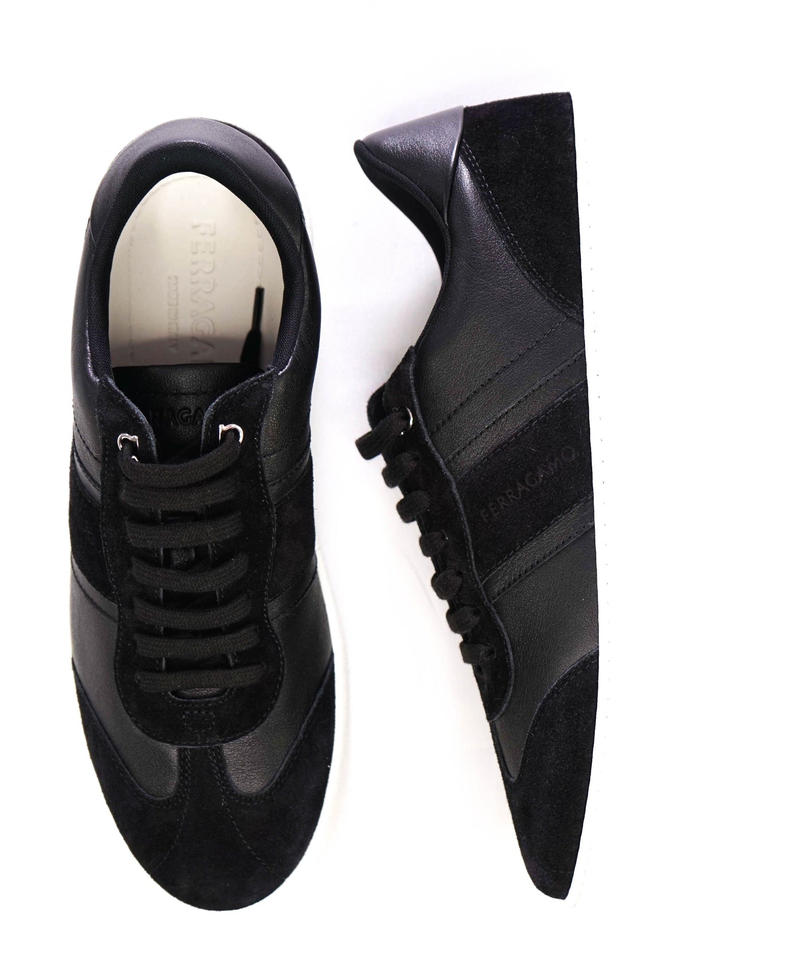 $750 Ferragamo "ACHILES" Black Sneakers Leather/Suede 8 M