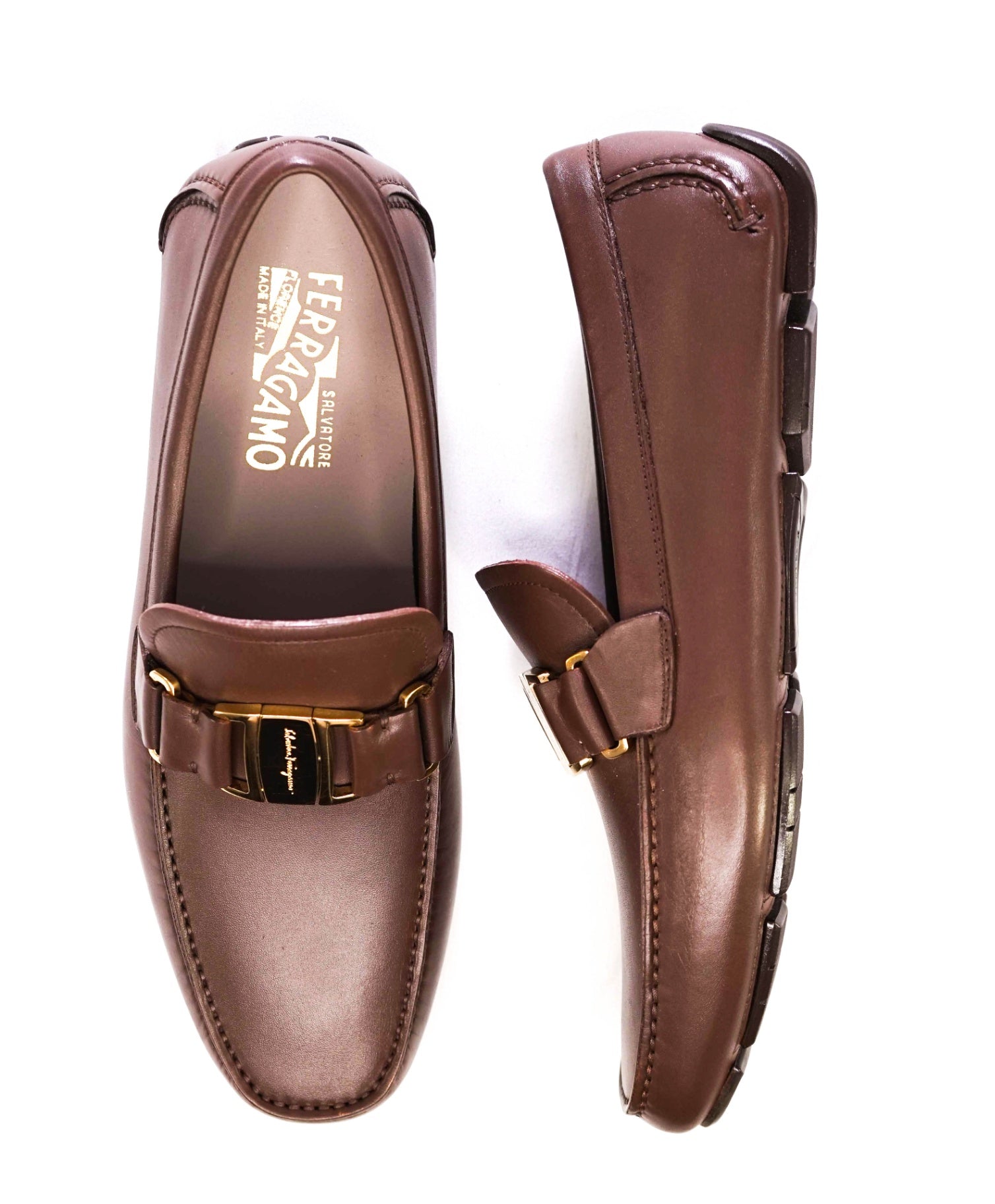 Salvatore Ferragamo "FRONT" Brown *Gold/Brown Reversible Buckle* 8.5 EE