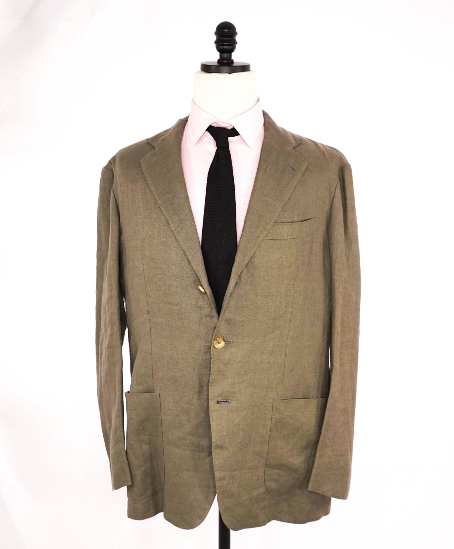 $6,000 Kiton Green/Gray Pure Linen 2/3 Button Roll Blazer 42R