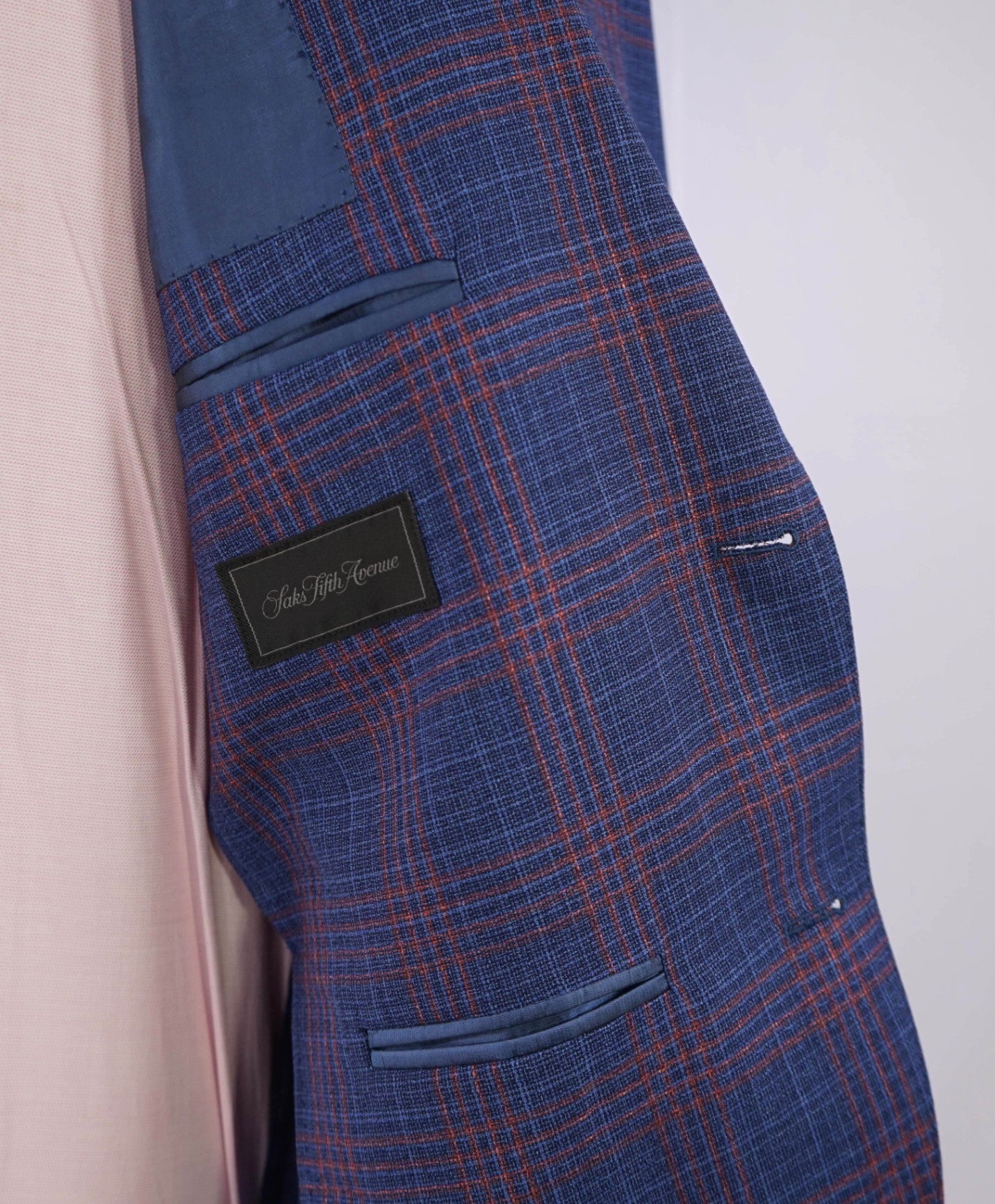 $995 Saks Fifth Avenue Blue/Red Check Wool Blazer 44R
