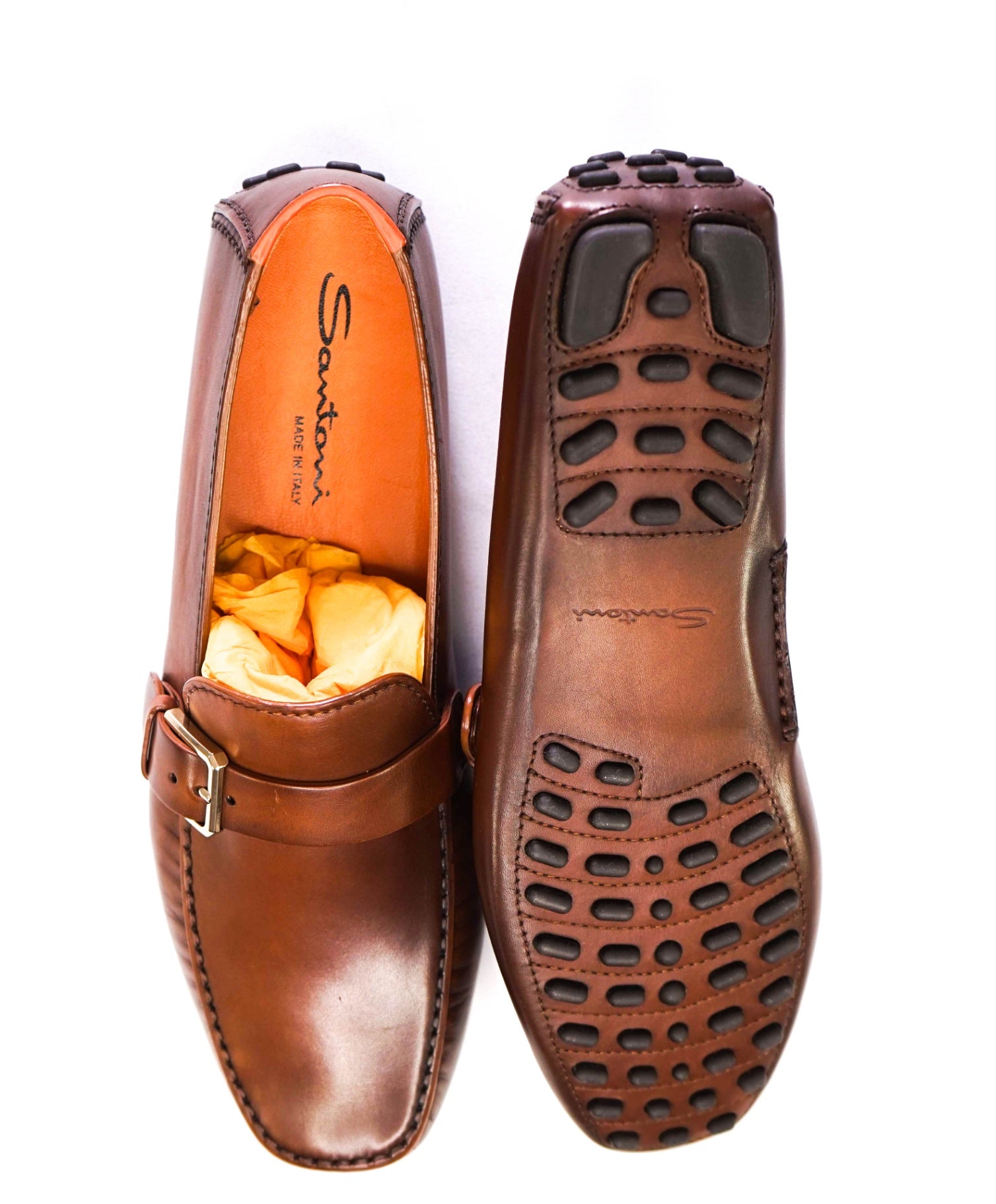 Santoni Solid Brown Leather Footwear U.S. 9.5