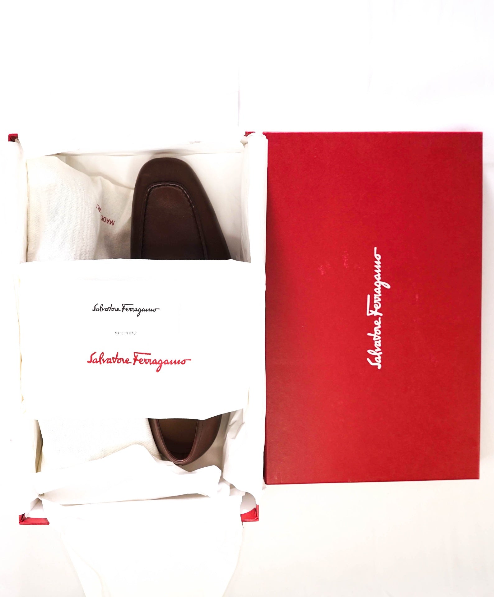$850 Salvatore Ferragamo "STEVE" Brown/Silver Loafers Leather 9 EE