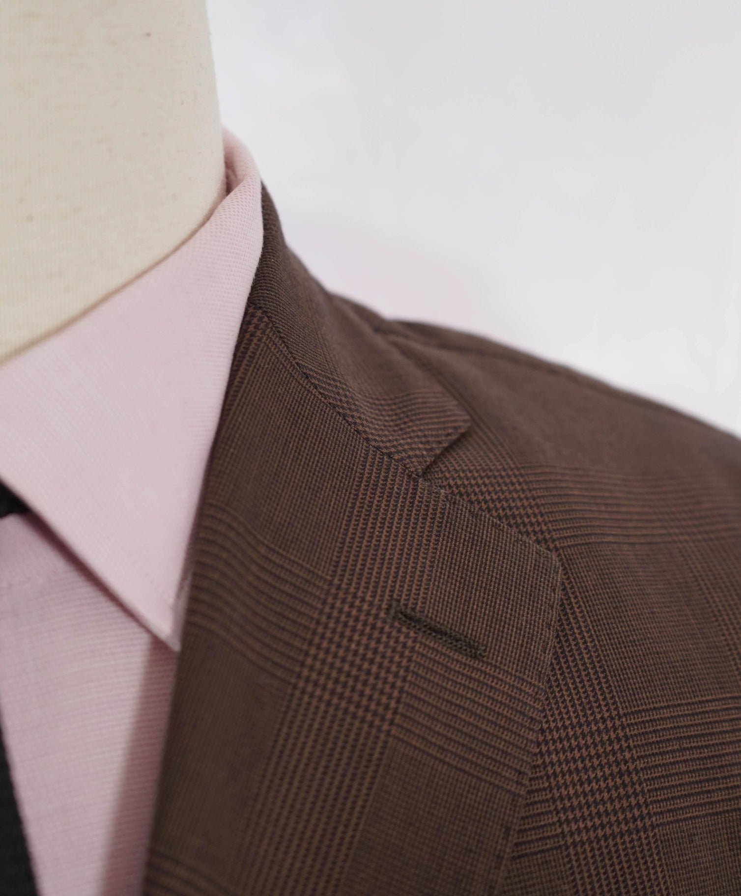 $2,250 Lardini Wool/Cotton Blend Check Brown Unlined Suit 40R