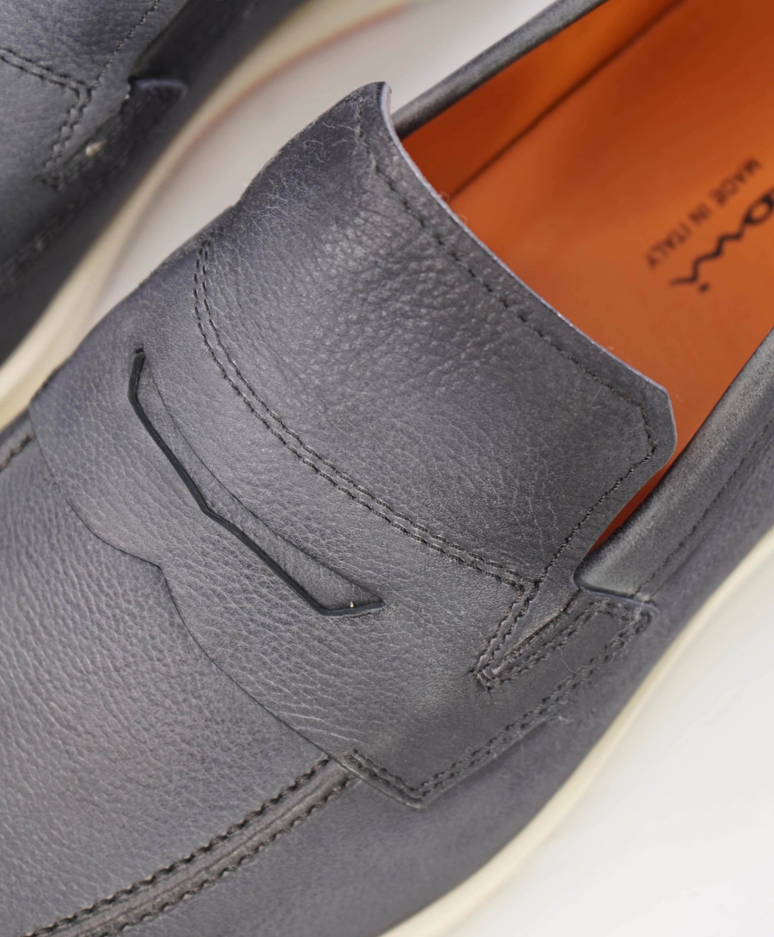 $700 Santoni "BODYWORK" Grey Pebbled Loafers Leather U.S. 10