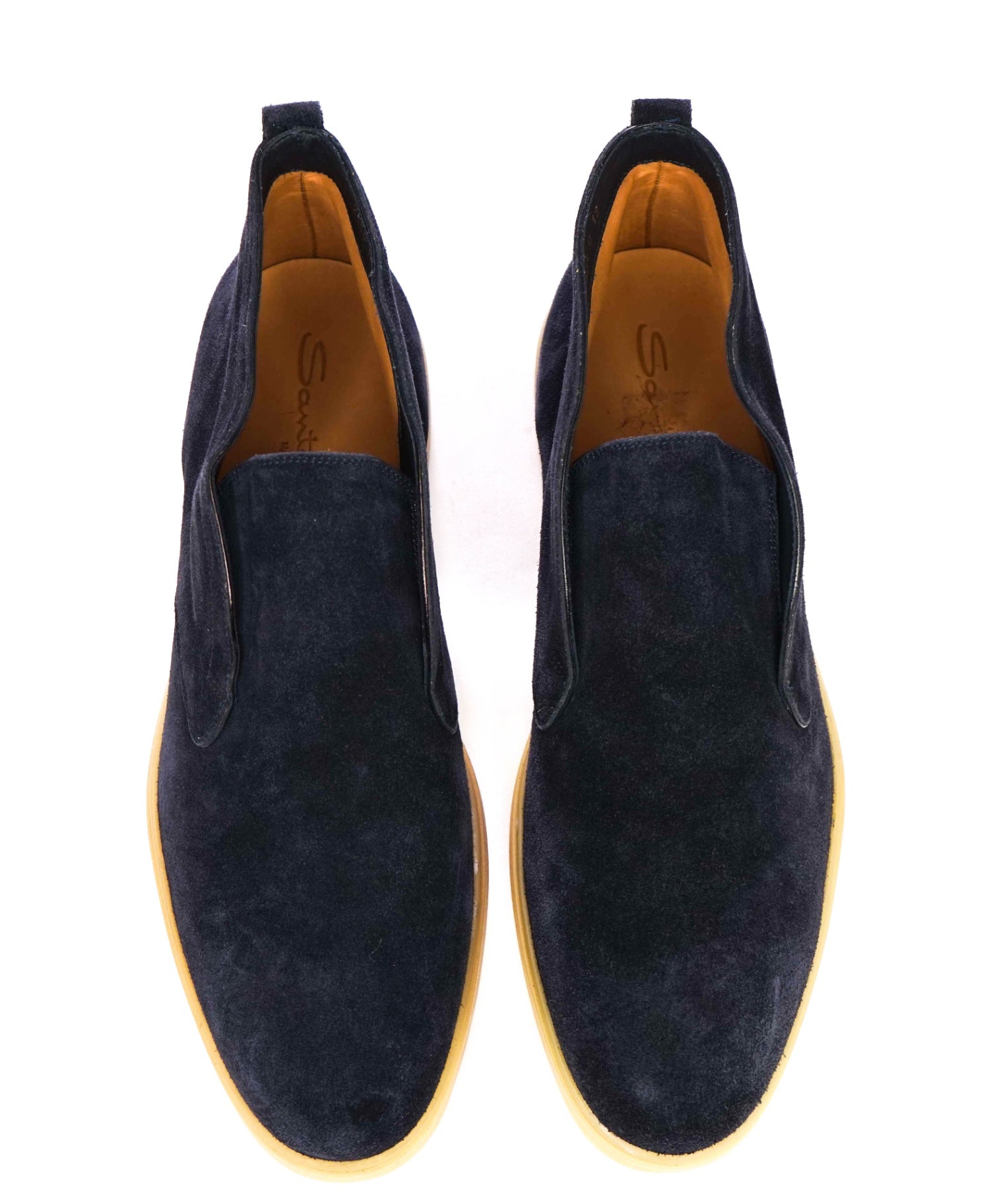 $850 SANTONI "Summer Walk" Navy Suede Chukka Slip On Boot 13US (12UK)