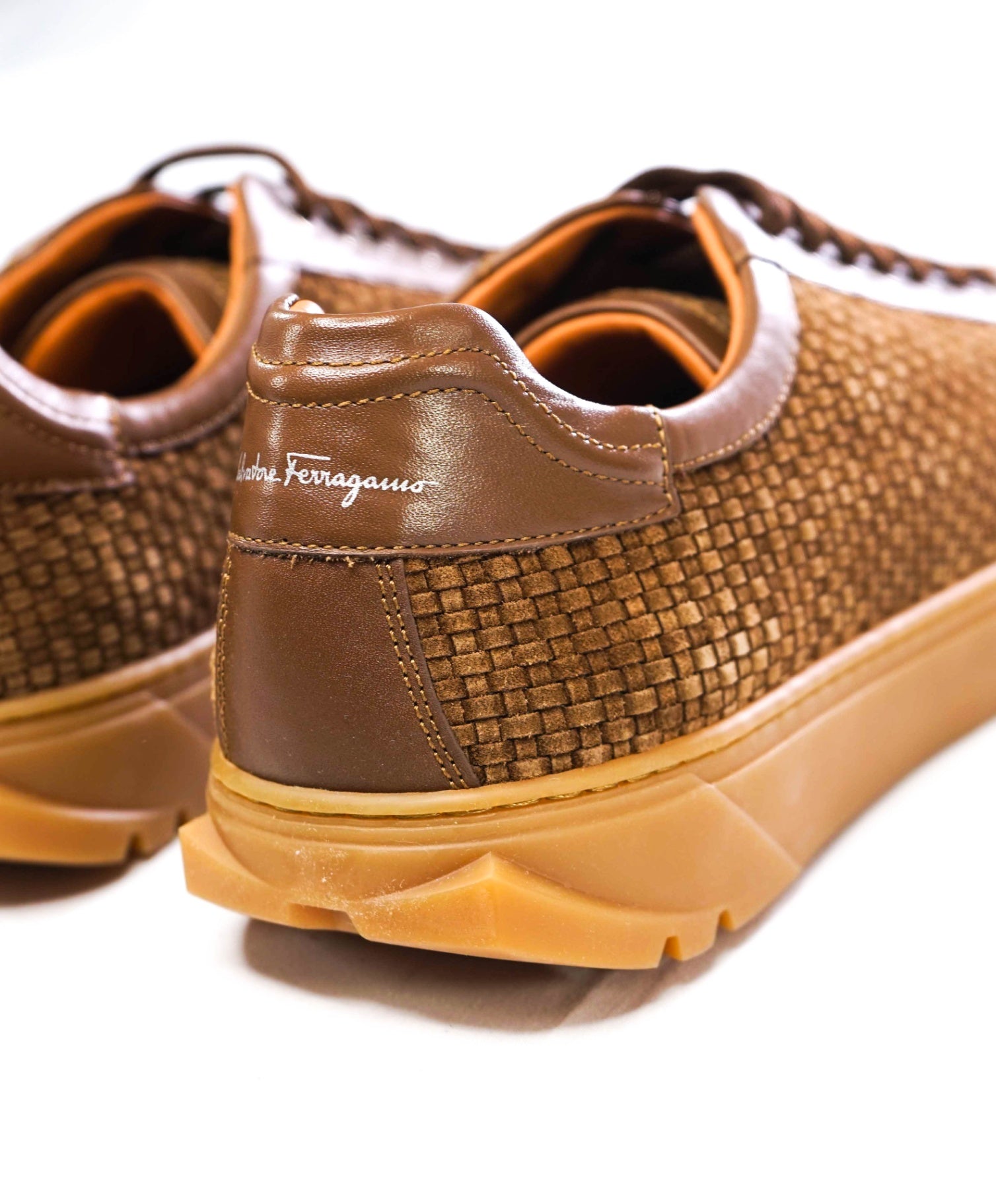 $800 Salvatore Ferragamo "CUBE 17" Brown Woven Suede Sneakers 10 M