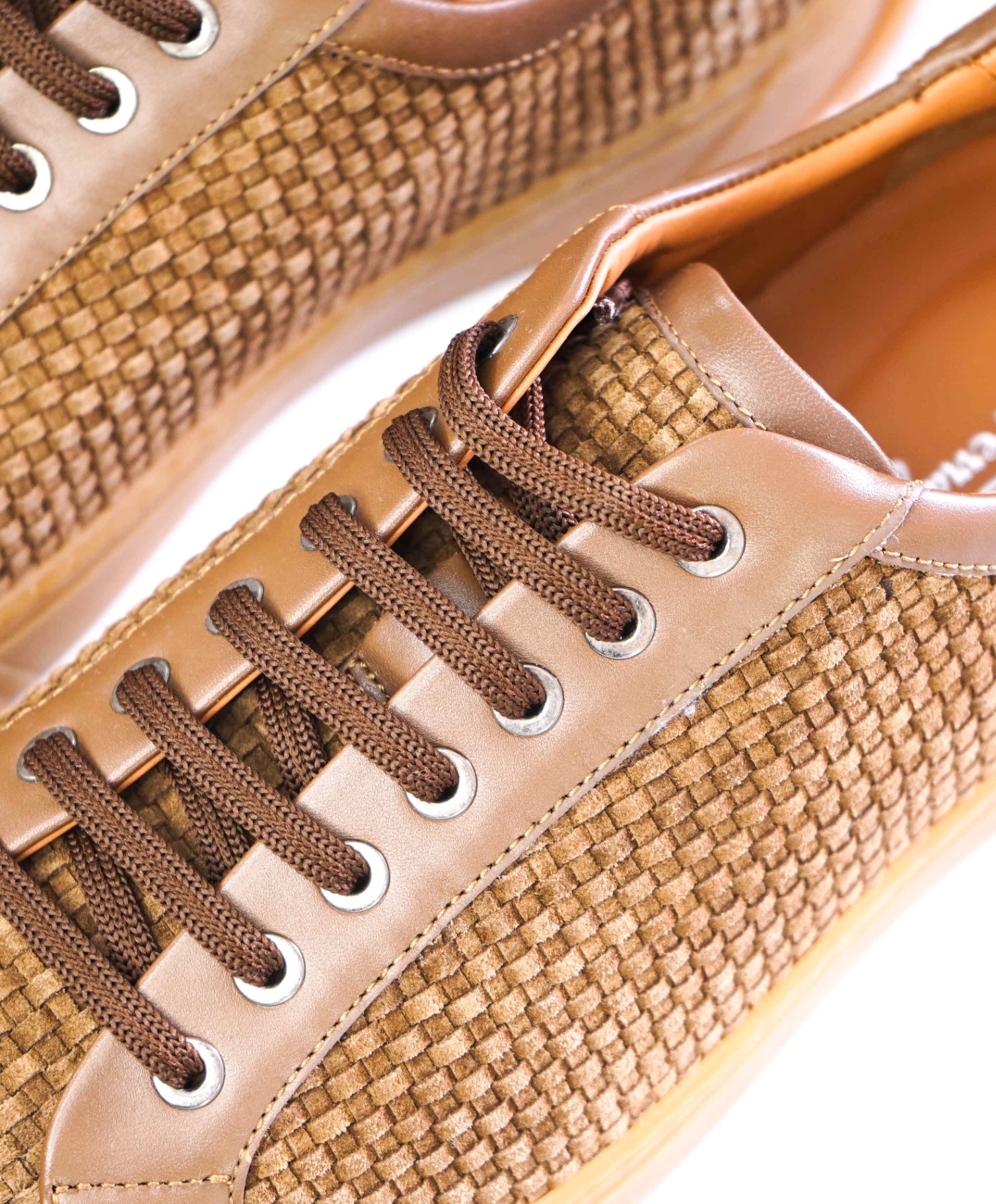 $800 Salvatore Ferragamo "CUBE 17" Brown Woven Suede Sneakers 10 M