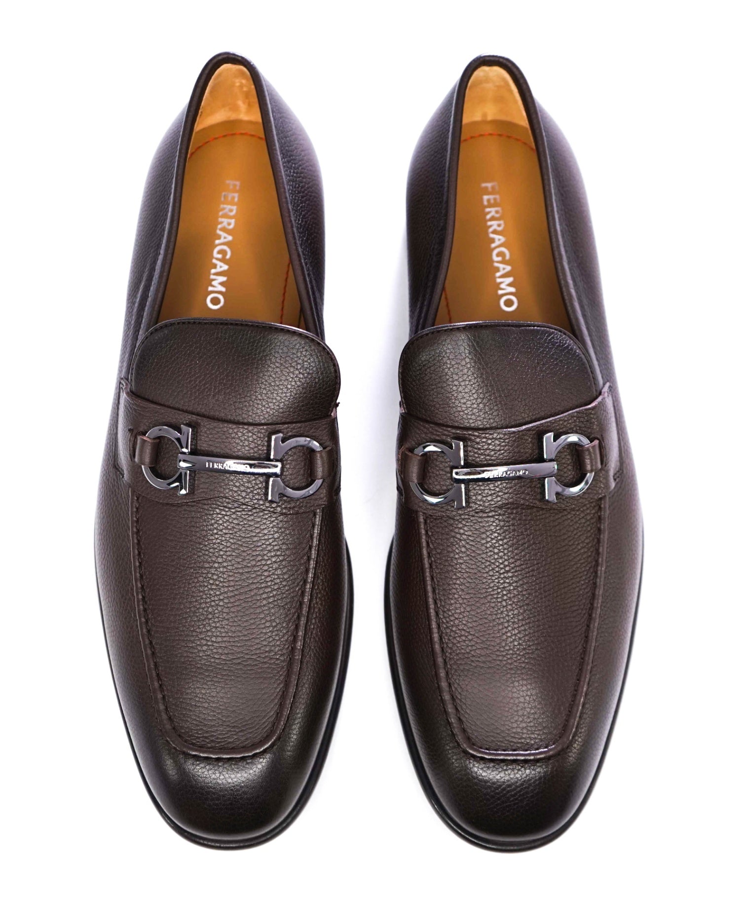 $895 SALVATORE FERRAGAMO - “FOSTER" Gancini Loafer Brown Leather - 10 E