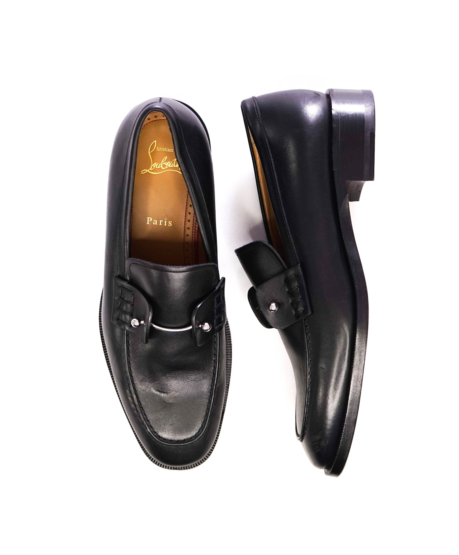 $1,095 Christain Louboutin Solid Black Loafers Leather 8US (41 EU)