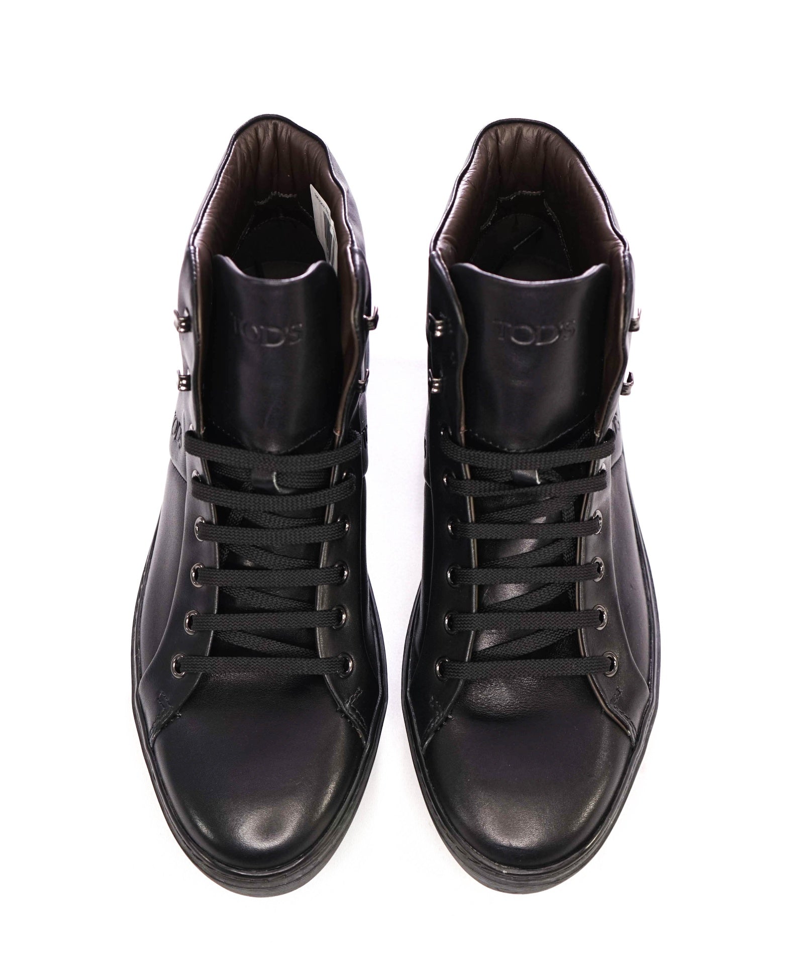$700 Tod's Solid Black Leather Hightop Sneakers US 7