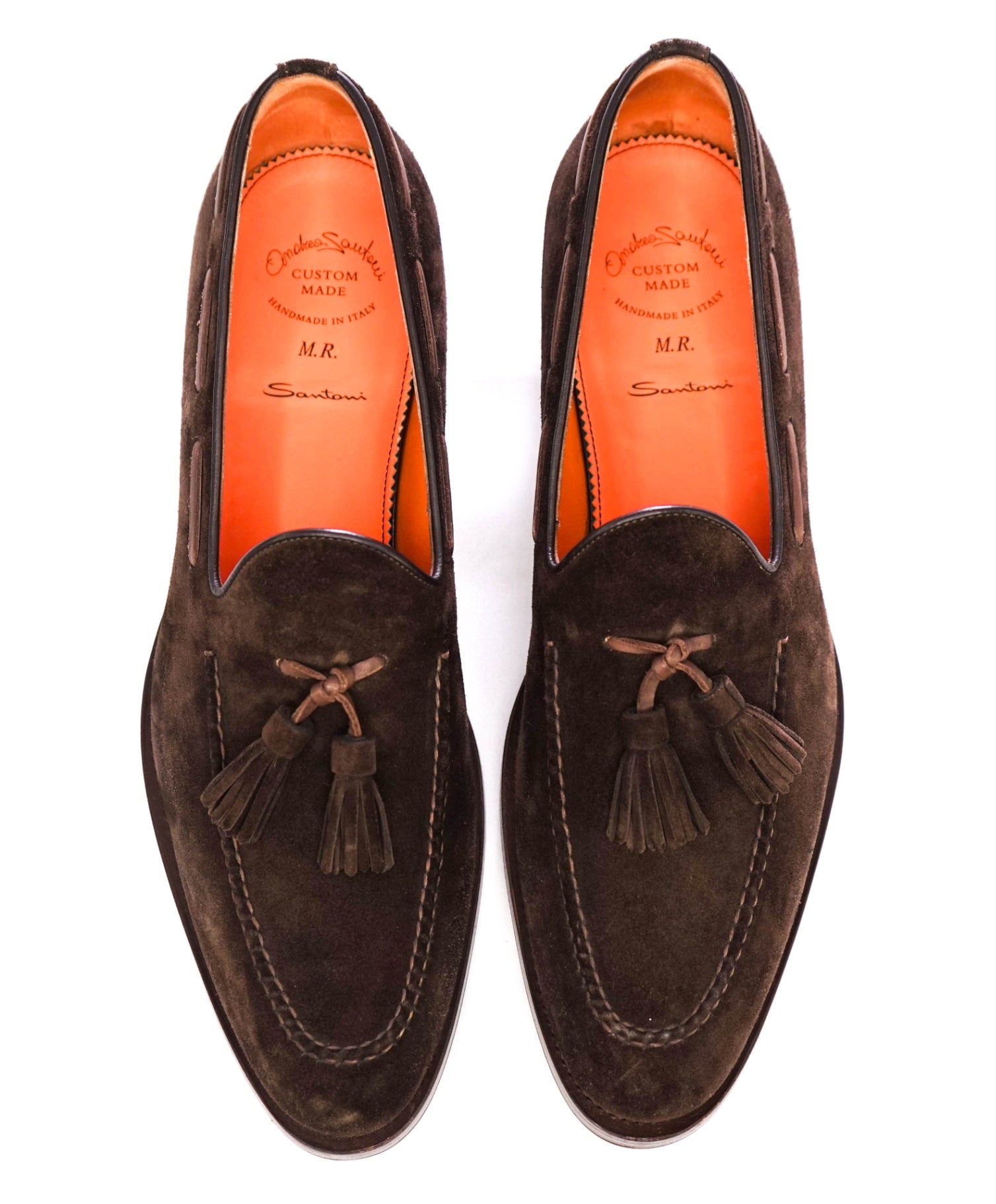 $1,595 Santoni CUSTOM Brown Tassel Loafers Suede US 11 (UK 10)