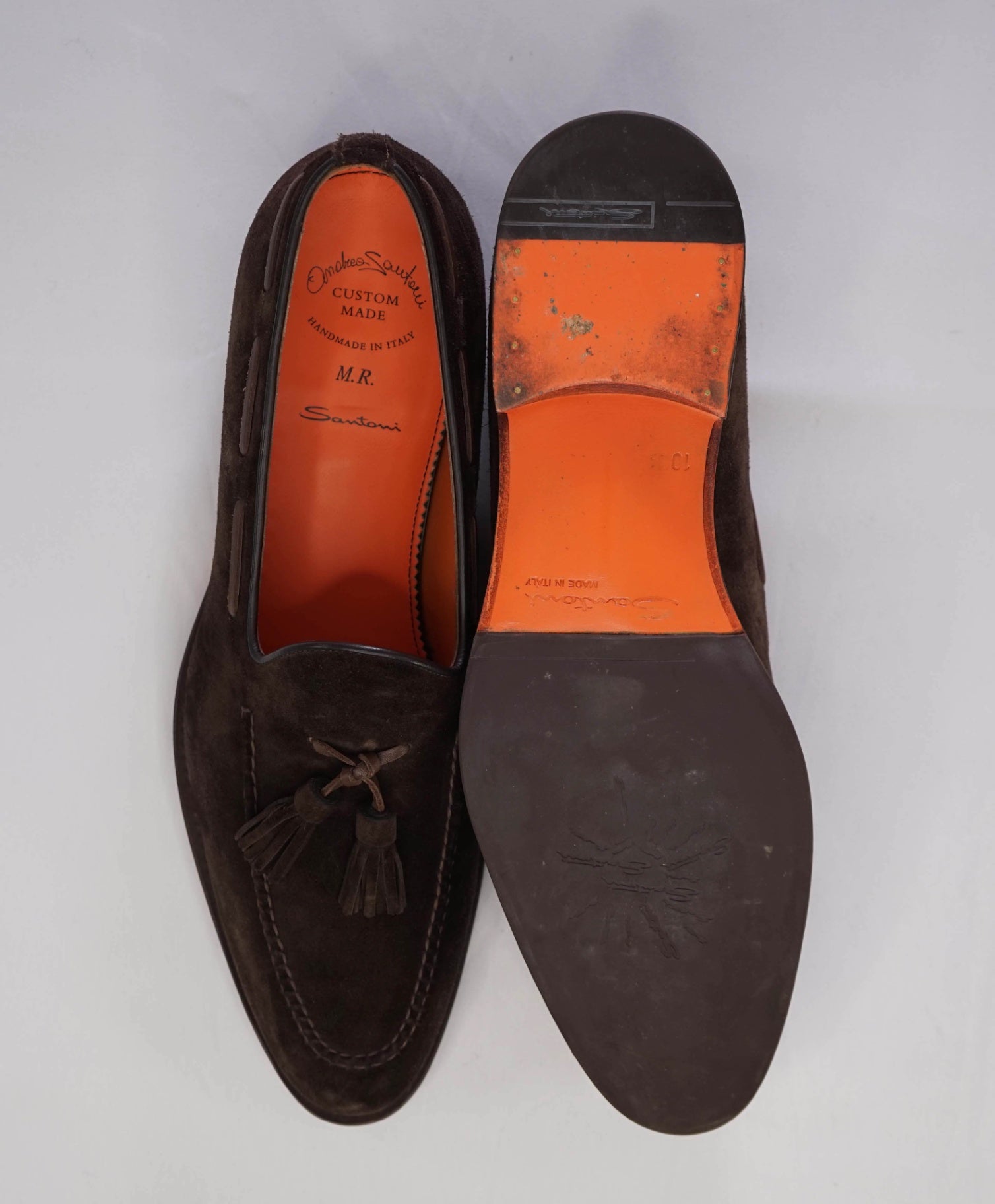 $1,595 Santoni CUSTOM Brown Tassel Loafers Suede US 11 (UK 10)