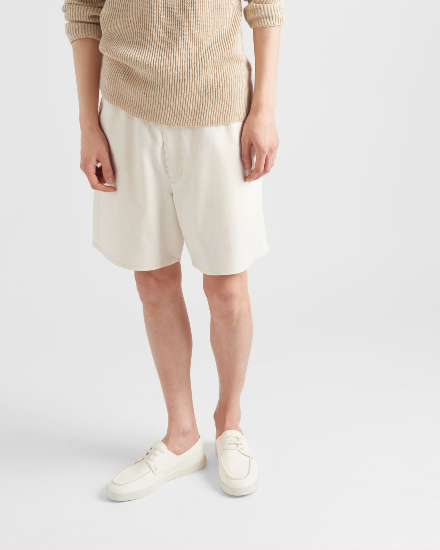 $1,020 Prada LOGO Boat Shoe Slip-on Off White Leather 11 US (10UK)