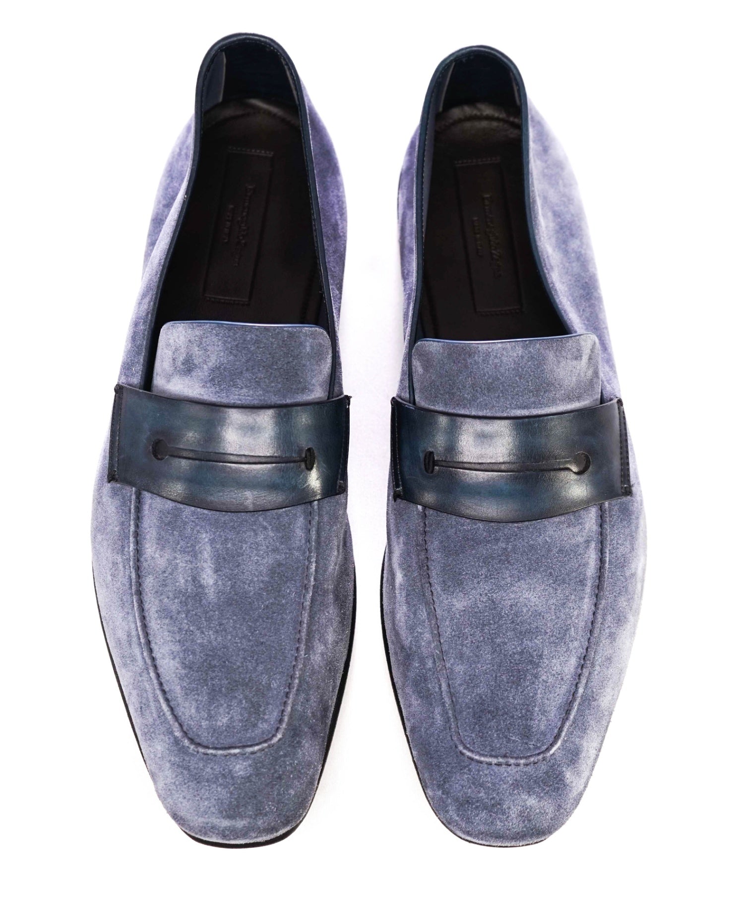 $960 ERMENEGILDO ZEGNA - Blue Suede L'Asola Penny Loafers - 12 US 11EU