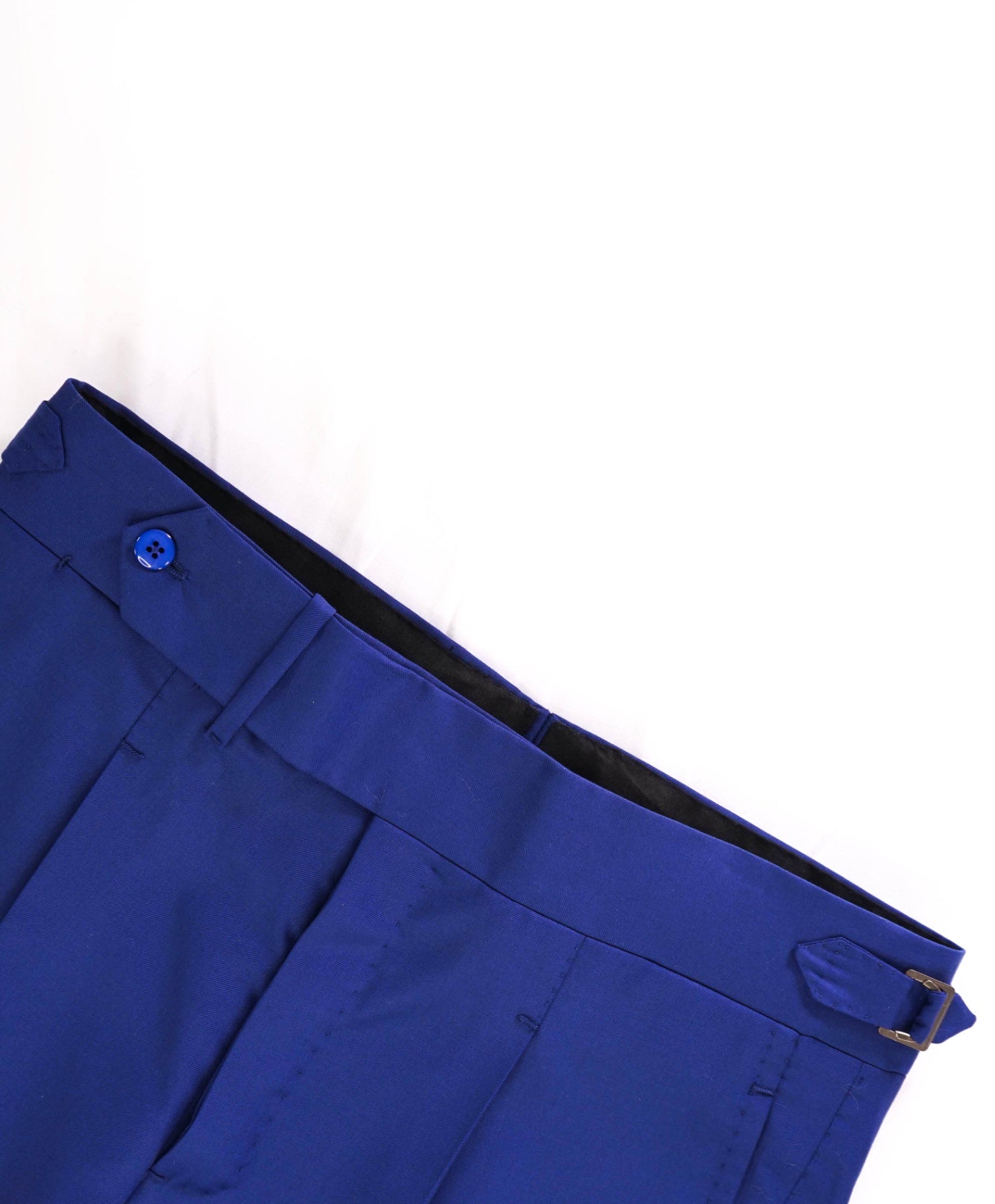 $1,095 HADLEIGH'S Neapolitan Bold Blue "SIDE TAB" Wool Pants 34W