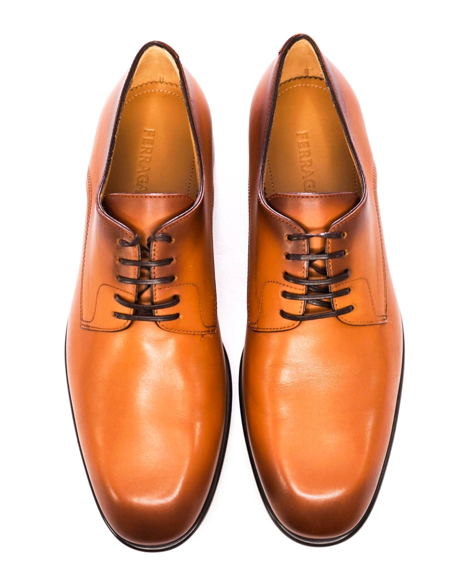 $880 Ferragamo "Fosco" 2-Tone Brown Leather Derbies 8.5 D
