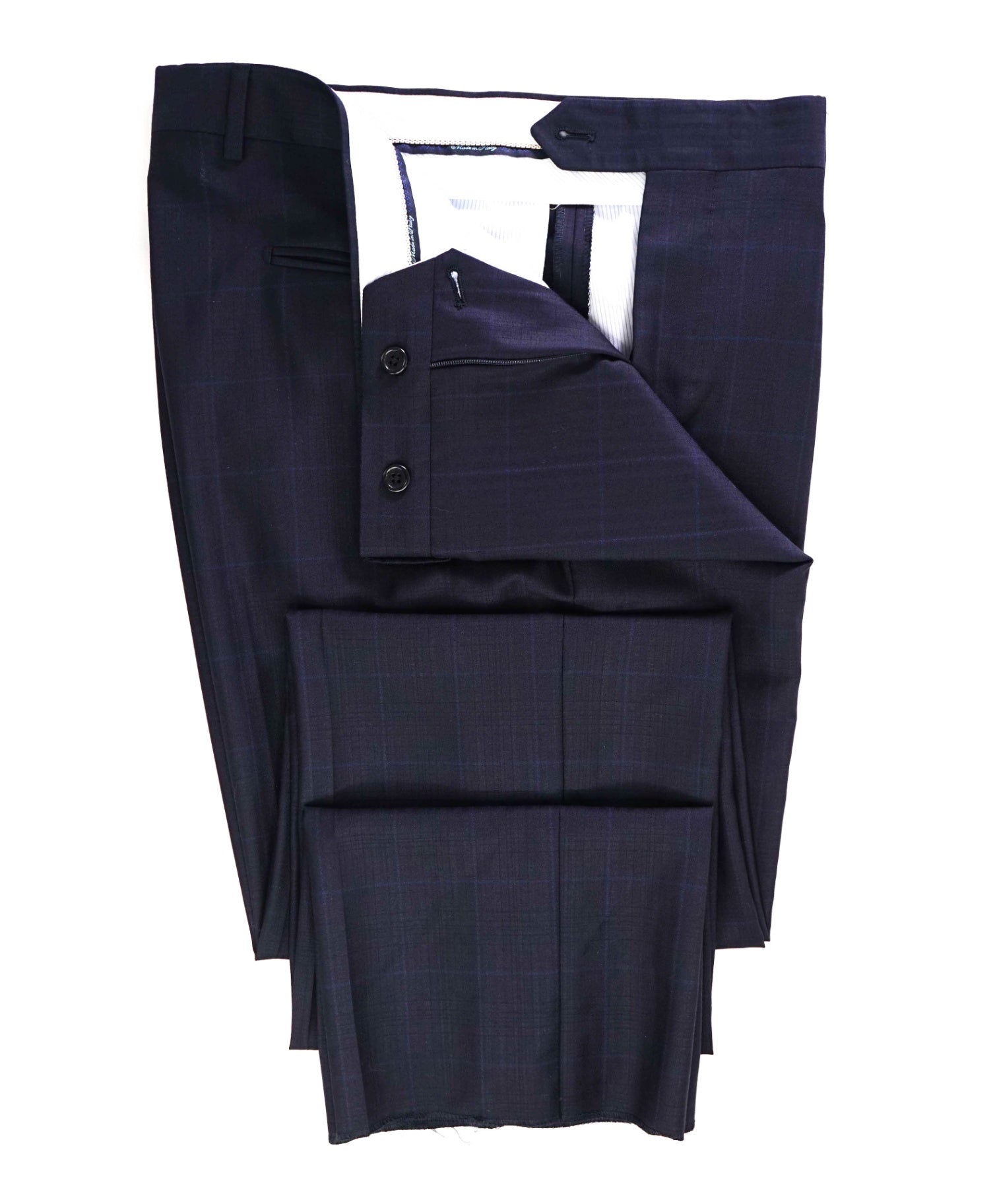 $400 Saks Fifth Avenue Navy Windowpane Made In ITALY Wool/Silk Pants 34W