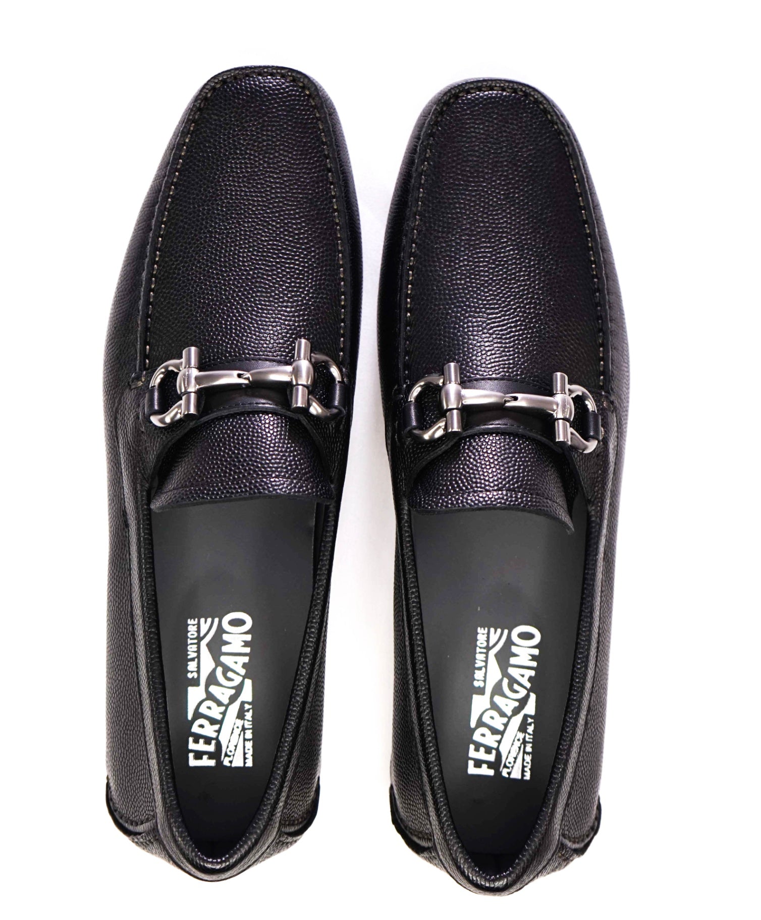 $800 FERRAGAMO "PARIGI" Black Pebbled Leather Loafer 11.5D (44.5 EU)