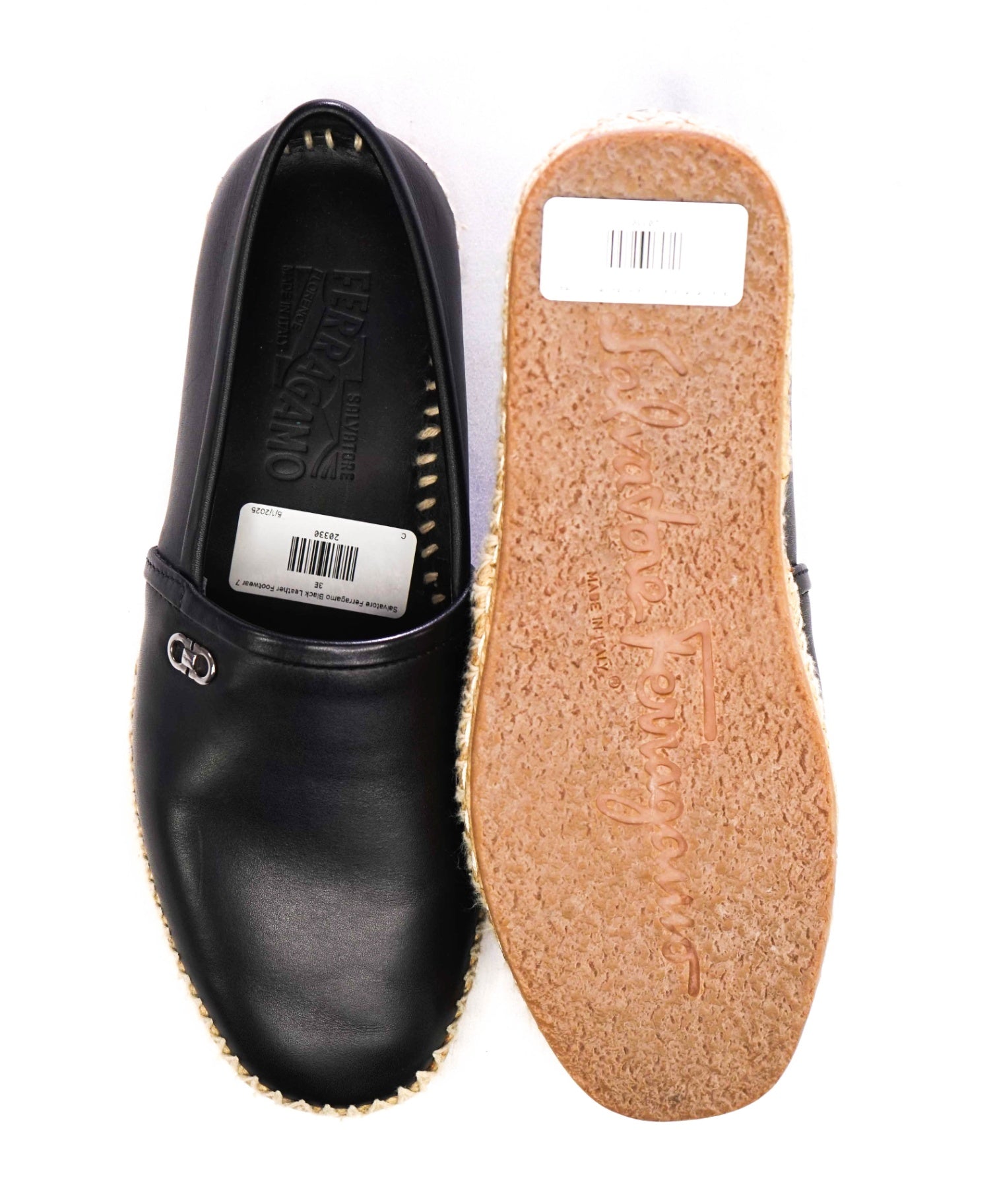 $750 SALVATORE FERRAGAMO - "GIUNONE 2" Black Espadrille Loafer - 7EEE