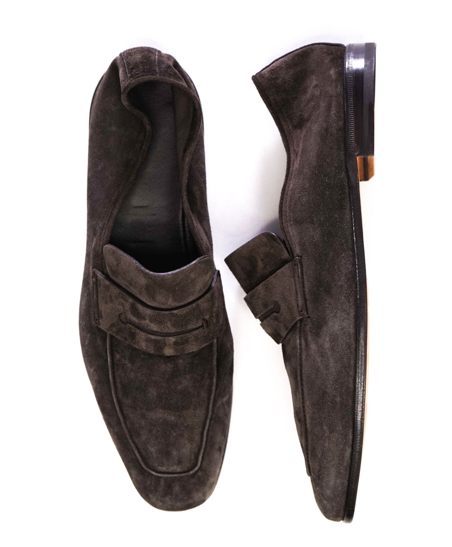 $990 Zegna Solid Brown Loafers Suede L'Asola 7.5 US (6.5EU)