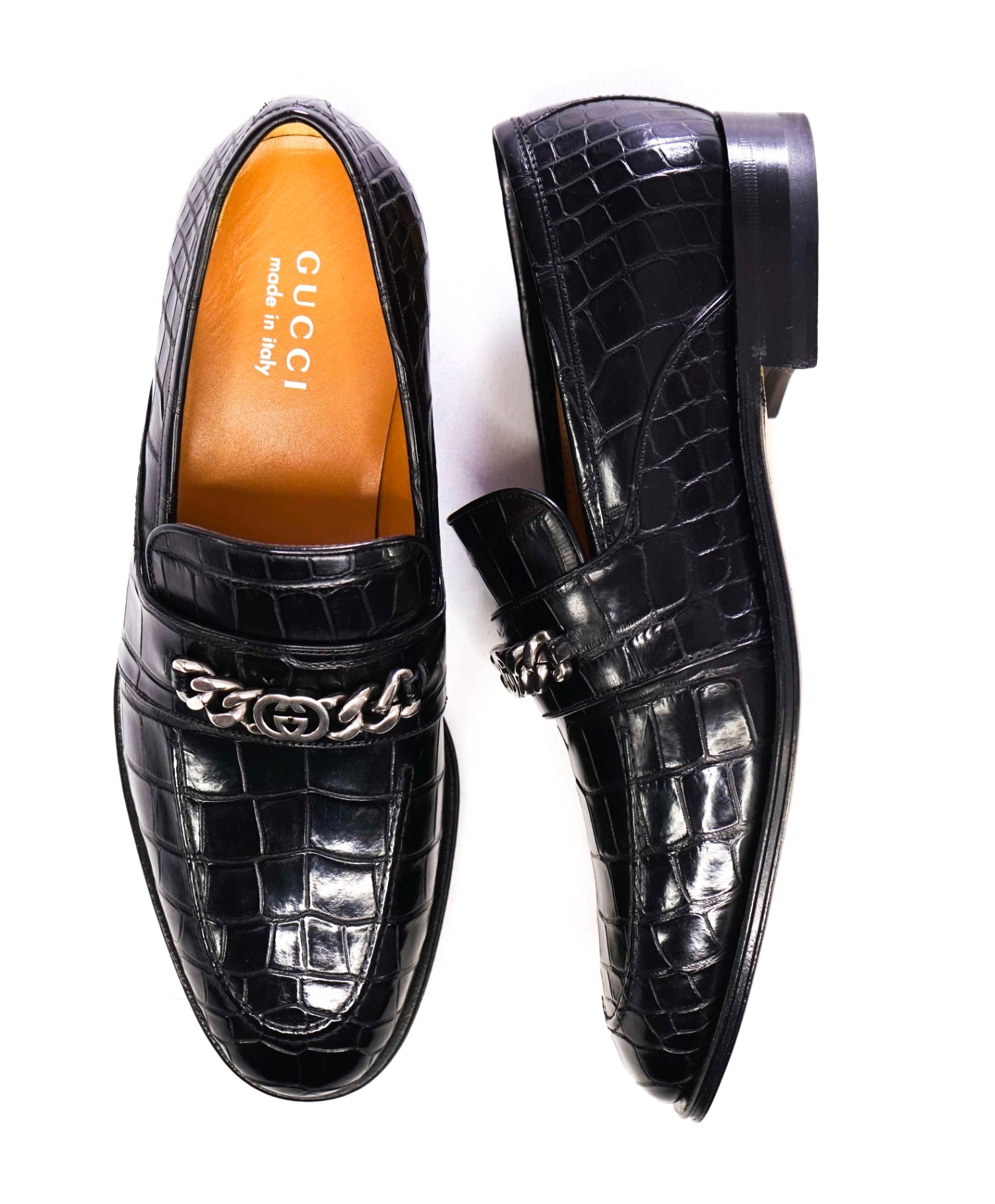 $4,300 GUCCI Black Loafers Alligator Leather GG Bit 9.5 US (9G)