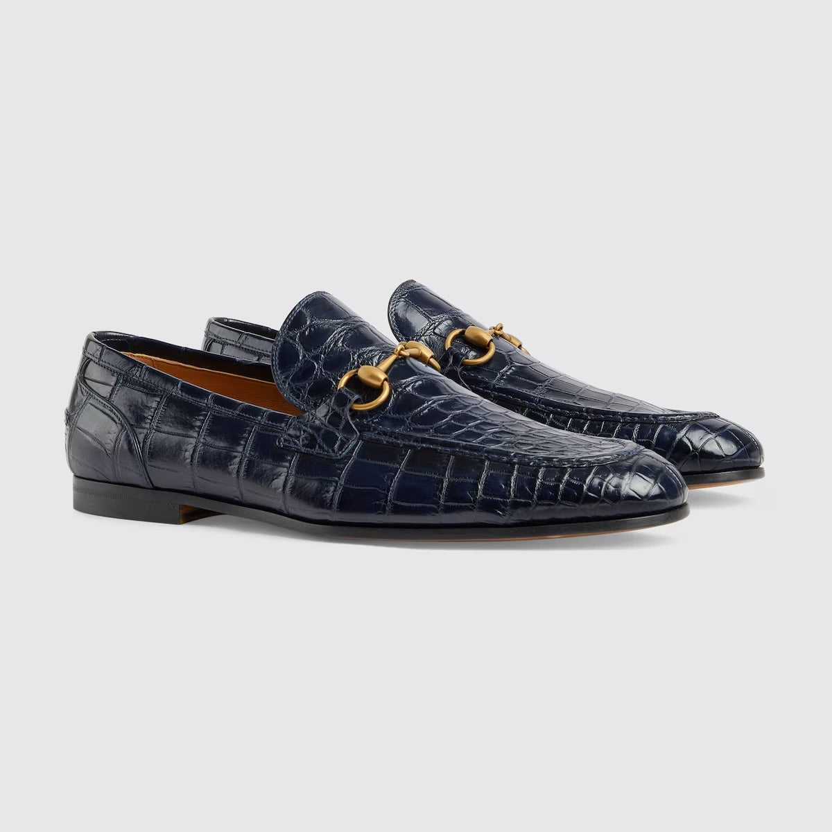 $4,300 GUCCI "JORDAAN" Crocodile Skin Navy Blue Loafers 10 US (9.5G)