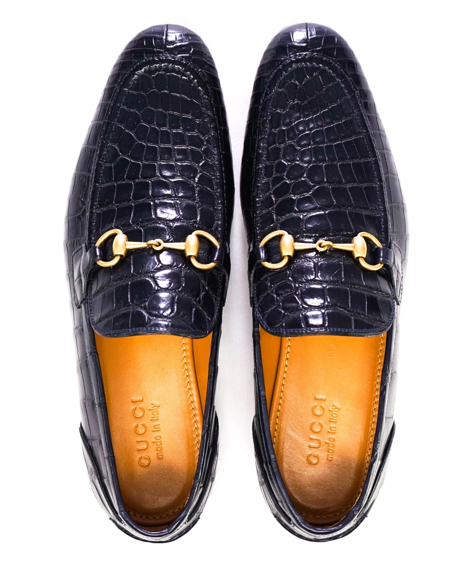 $4,300 GUCCI "JORDAAN" Crocodile Skin Navy Blue Loafers 10 US (9.5G)