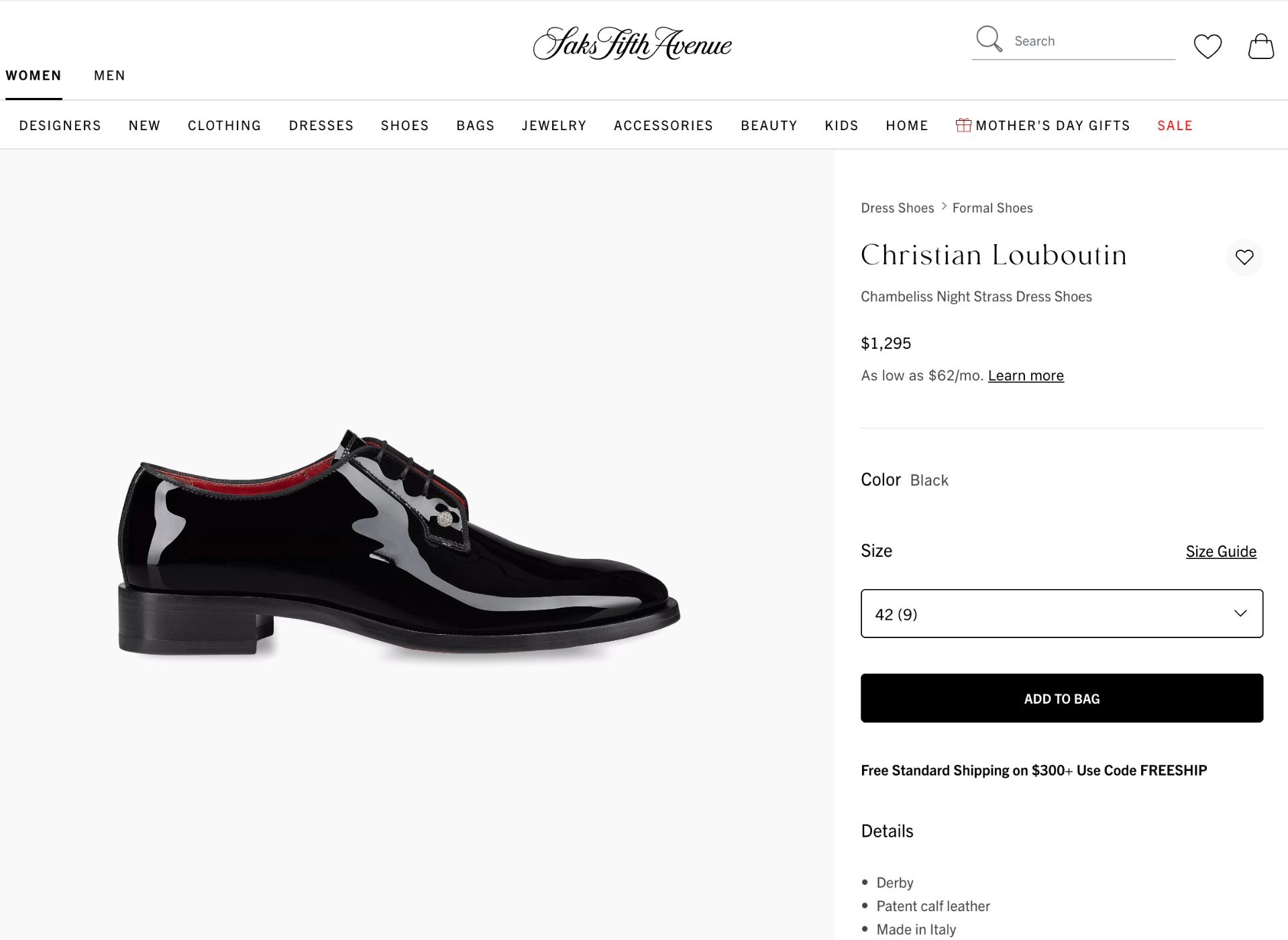 $1,295 Christian Louboutin "Chambeliss Night Strass" Patent Oxfords 11.5 US (44.5EU)