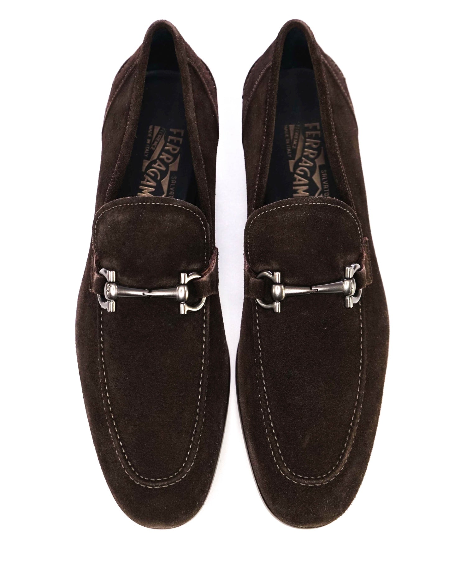 $850 SALVATORE FERRAGAMO - *TAPAS* Brown Suede Gancini Bit Loafer - 10 D