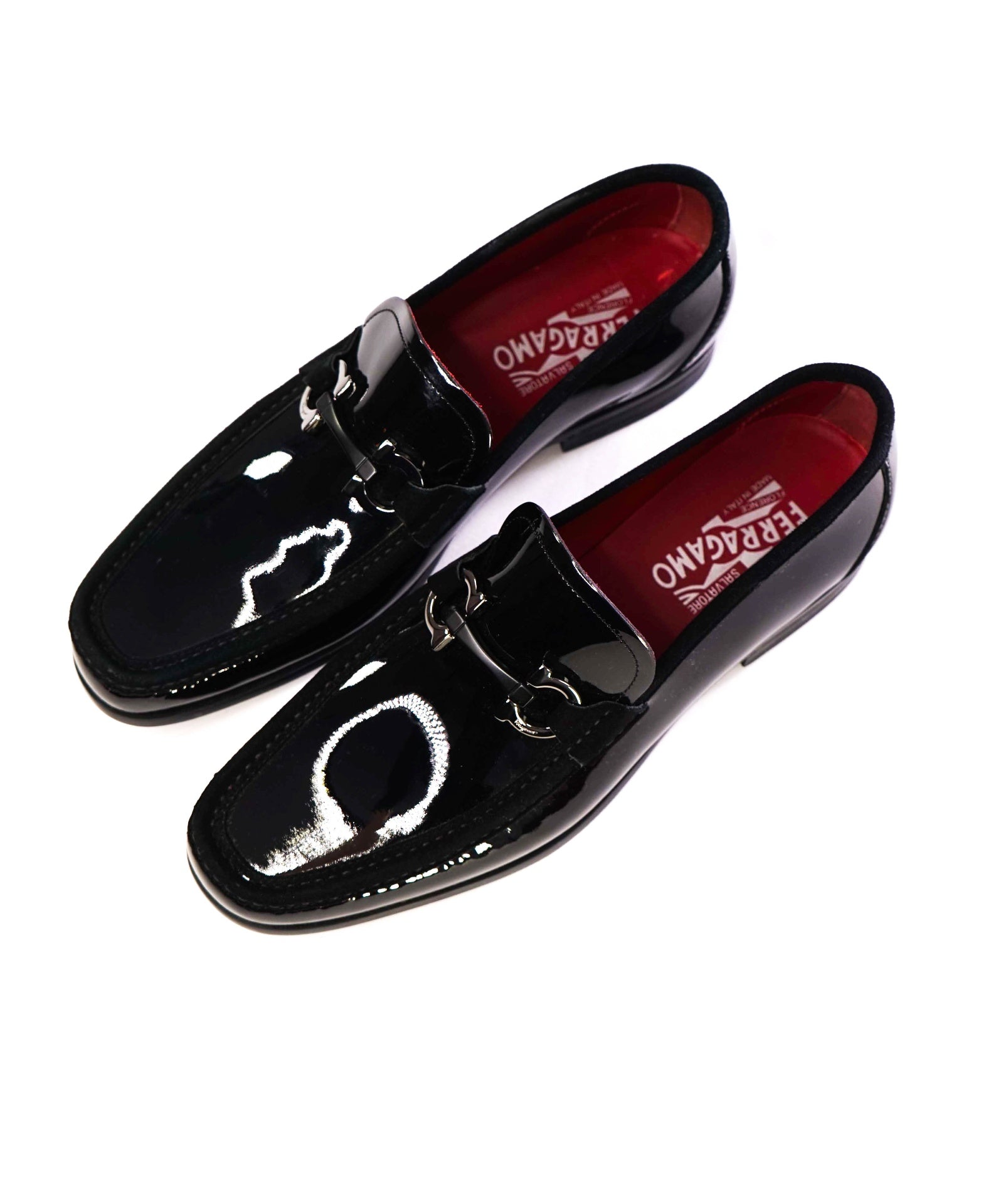 $950 Salvatore Ferragamo "Grandioso" Black Patent Leather Loafers 9.5 EE