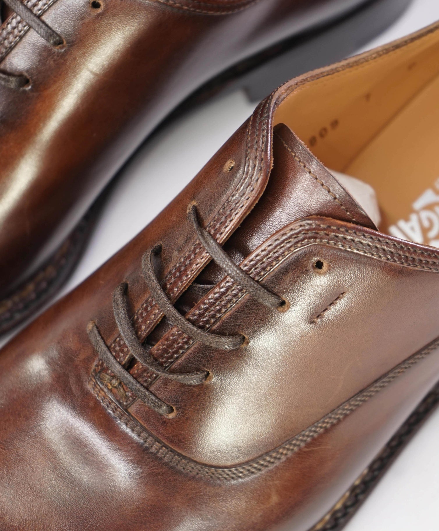 $1,495 Salvatore Ferragamo "TRAMEZZA" Special Edition Brown Oxfords 7 D