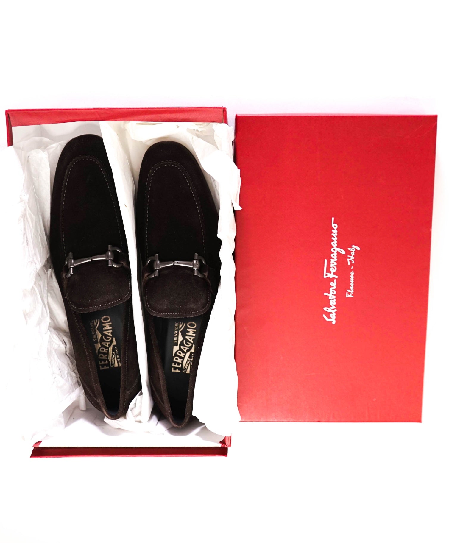$850 SALVATORE FERRAGAMO - *TAPAS* Brown Suede Gancini Bit Loafer - 10 D