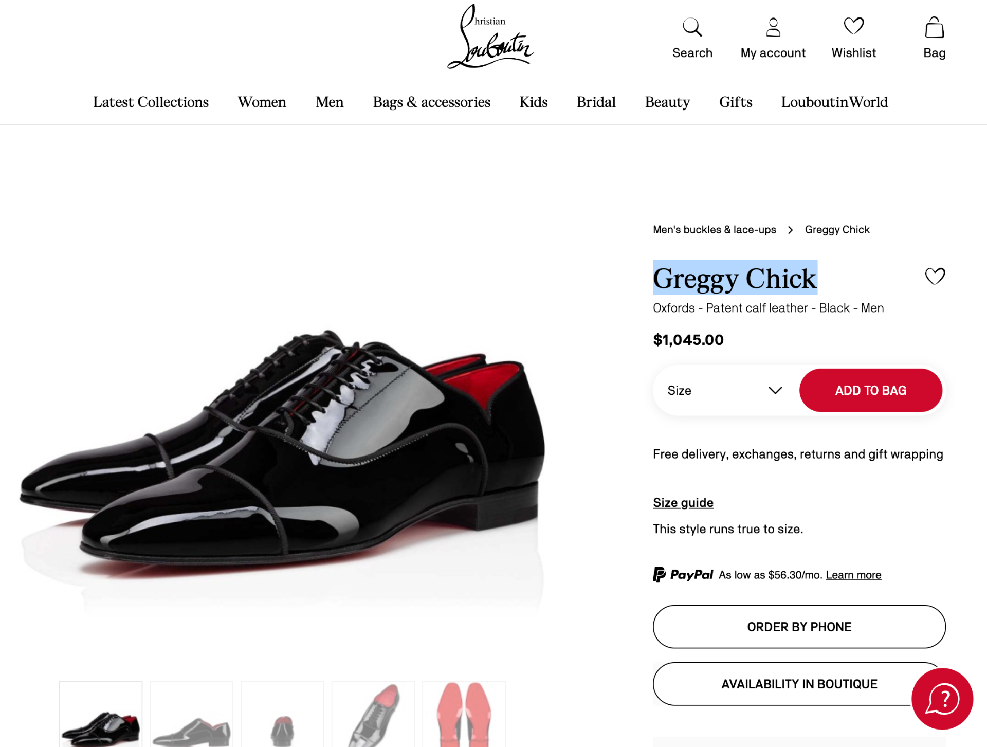 $1,050 Christian Louboutin Black "Greggy Chick" Oxford US 8 (41EU)