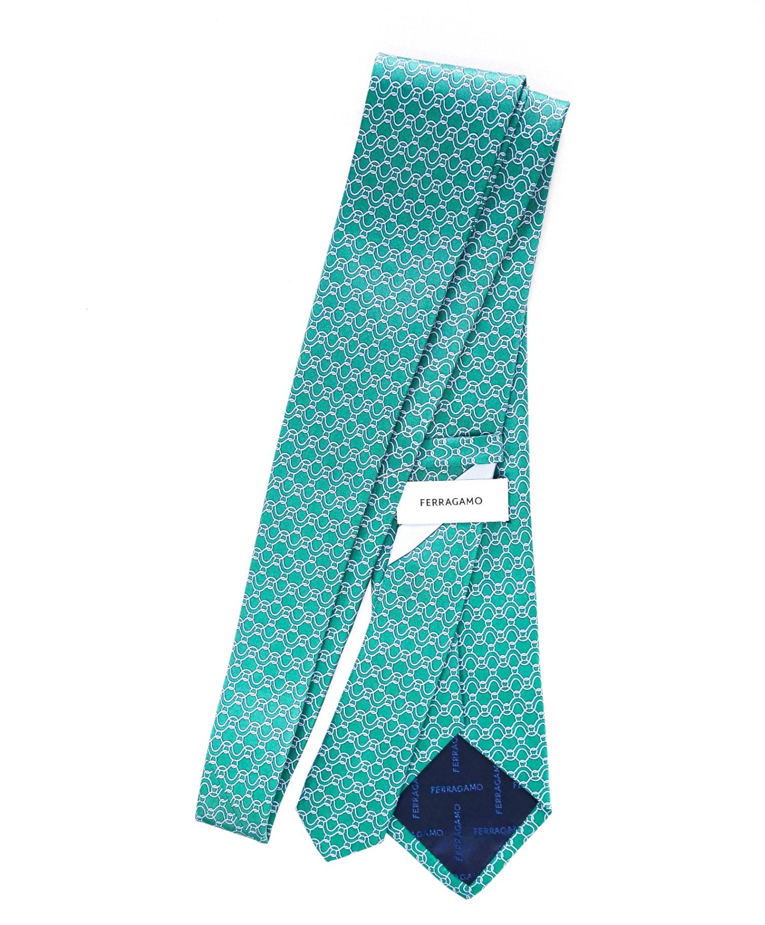 $220 Ferragamo Green Gancini Silk Tie 3.25"