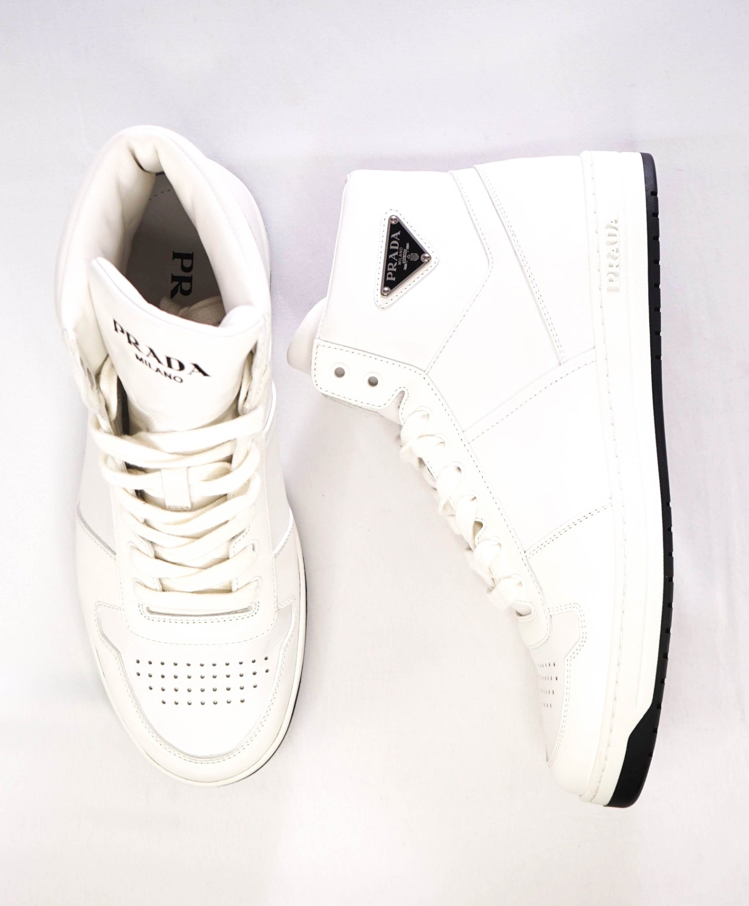 $1,150 Prada "NEW AVENUE" White High-Top Sneakers US 8.5 (7.5UK)