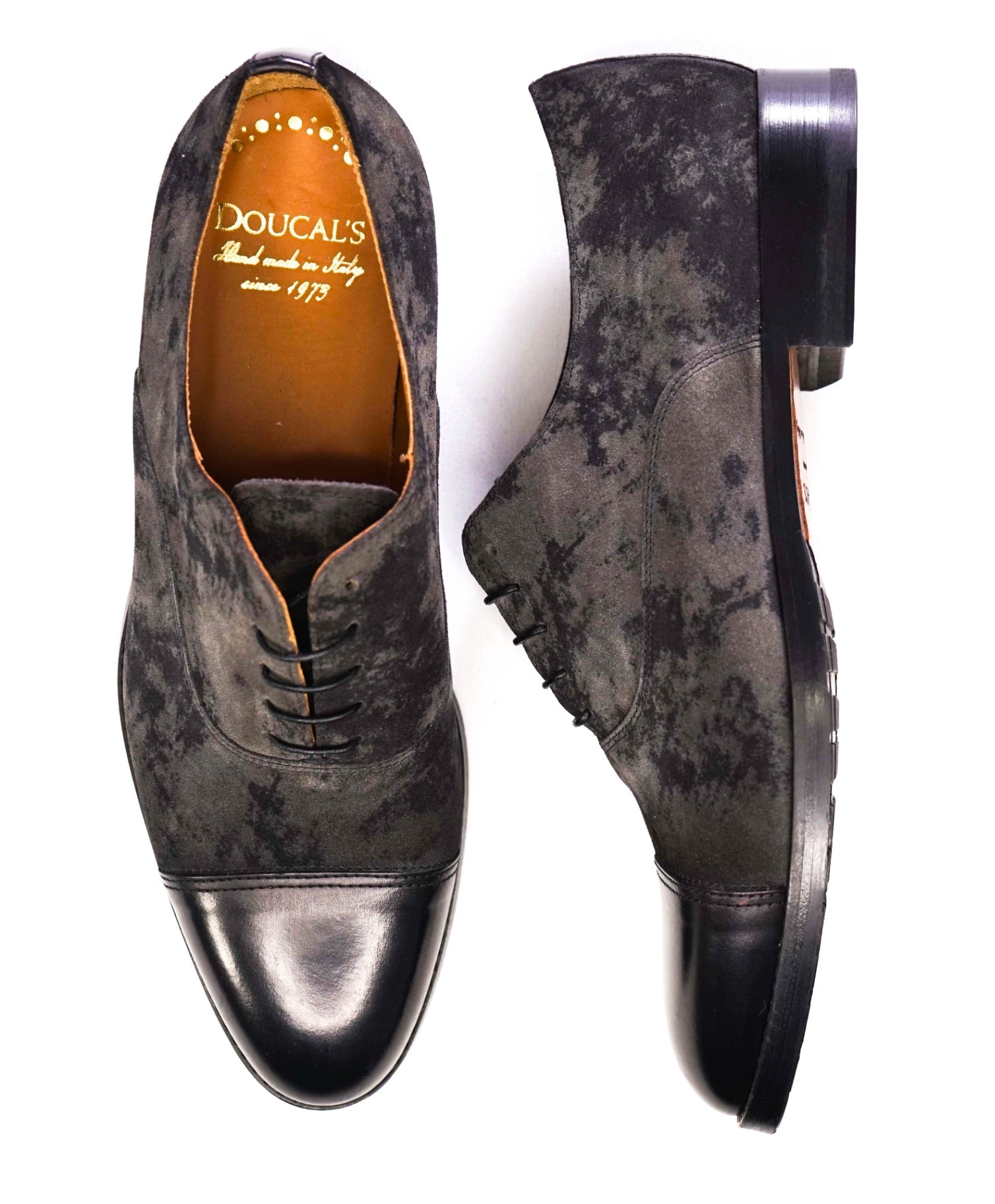 $790 Doucal's Mixed-Media Black Santoni Marble Oxfords US 10 (43EU)