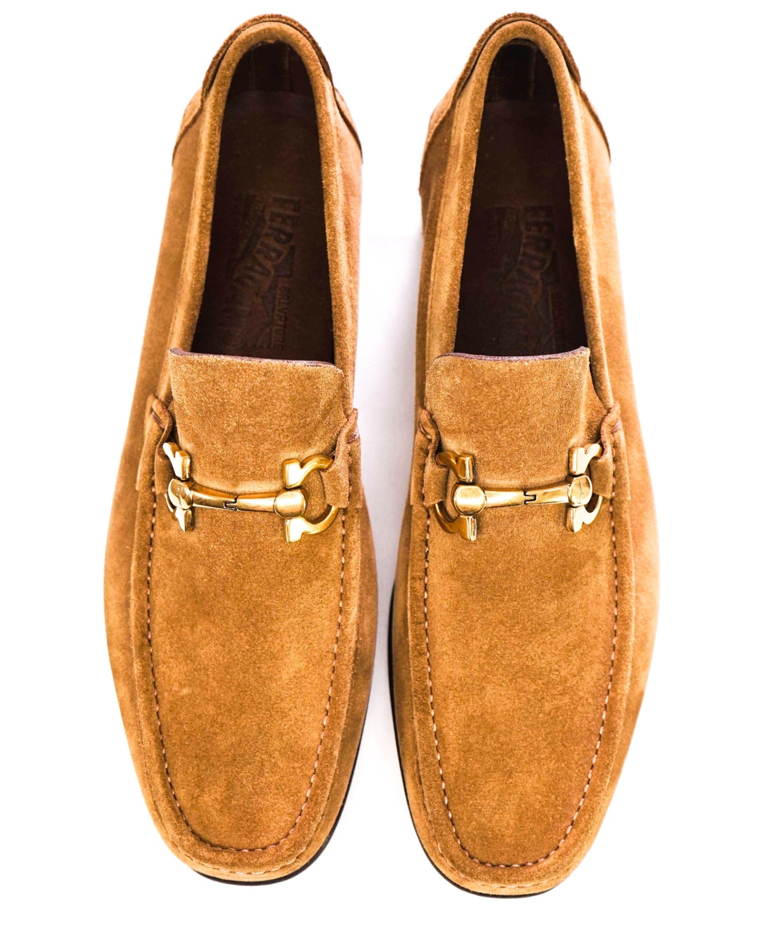 $850 Salvatore Ferragamo "Fiordi" Brown Sugar Loafers Suede 8.5 E