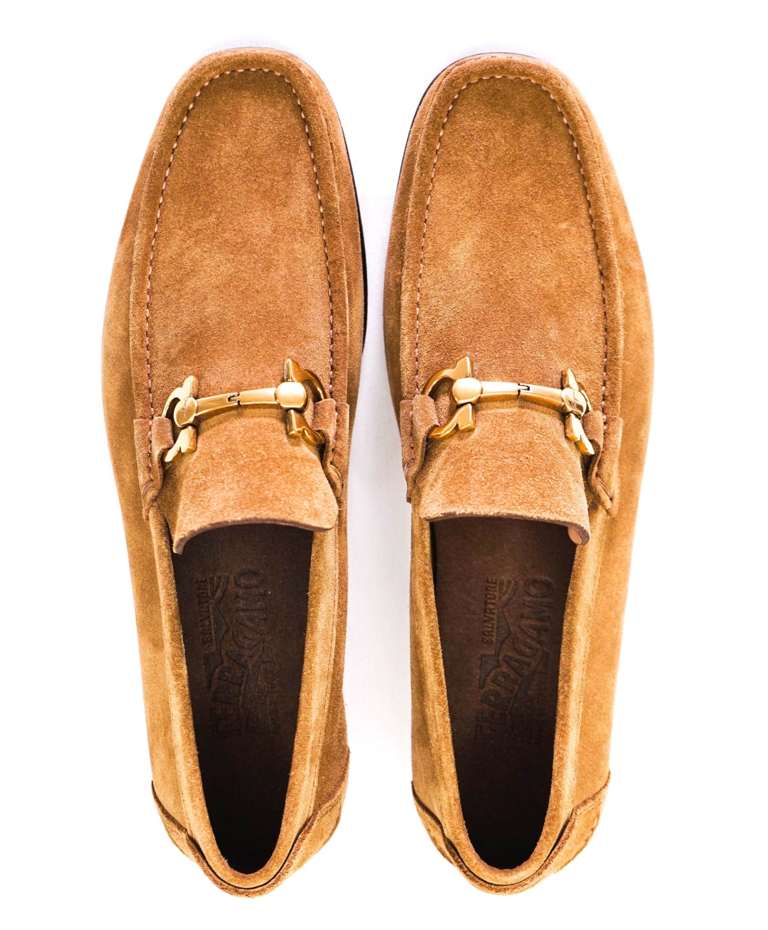 $850 Salvatore Ferragamo "Fiordi" Brown Sugar Loafers Suede 8.5 E