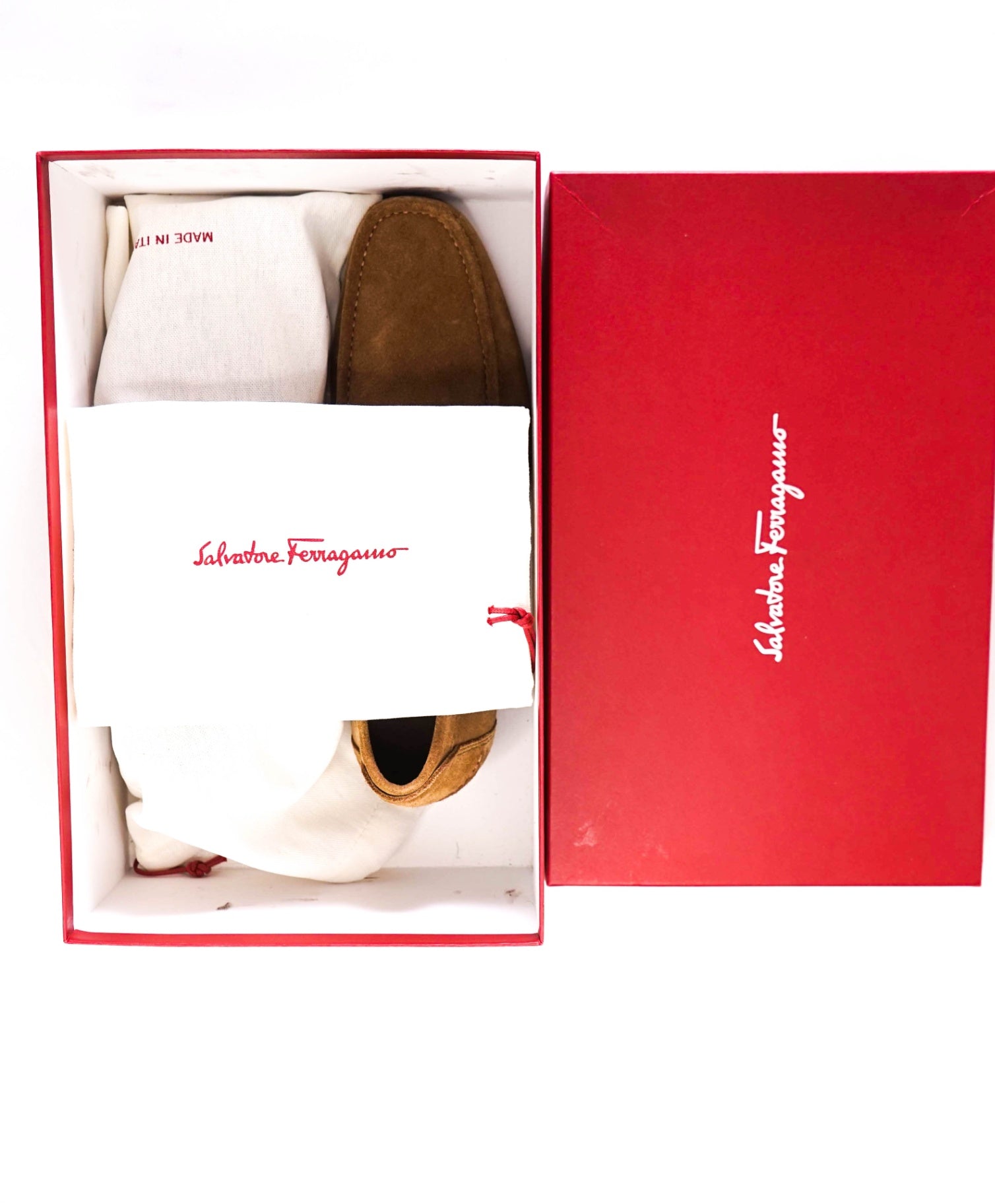 $850 Salvatore Ferragamo "Fiordi" Brown Sugar Loafers Suede 8.5 E