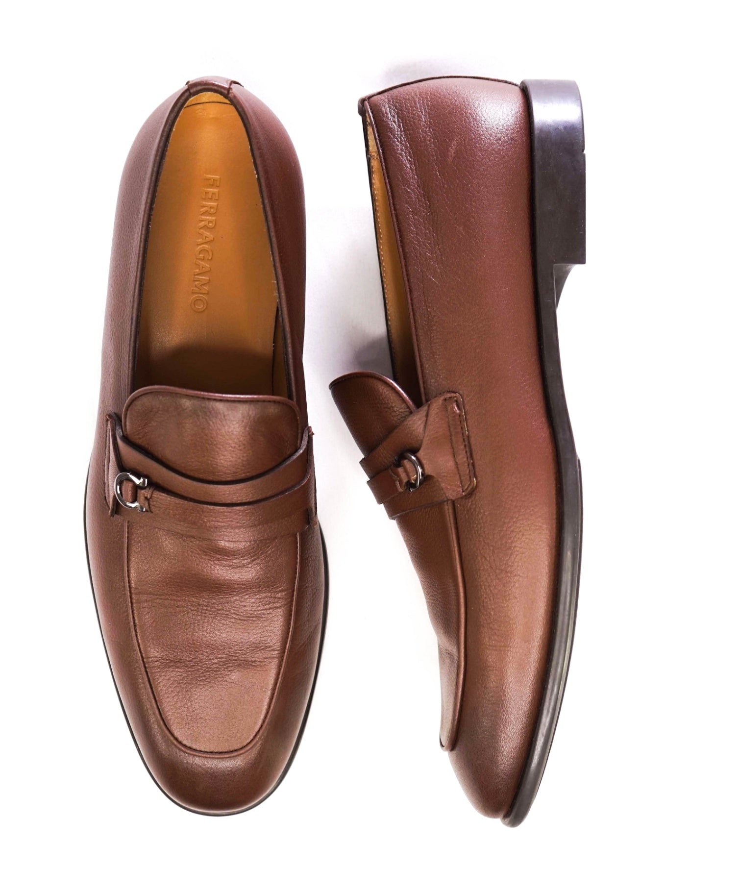 $950 Ferragamo "DESIO" Brown Leather Loafers 11 EE
