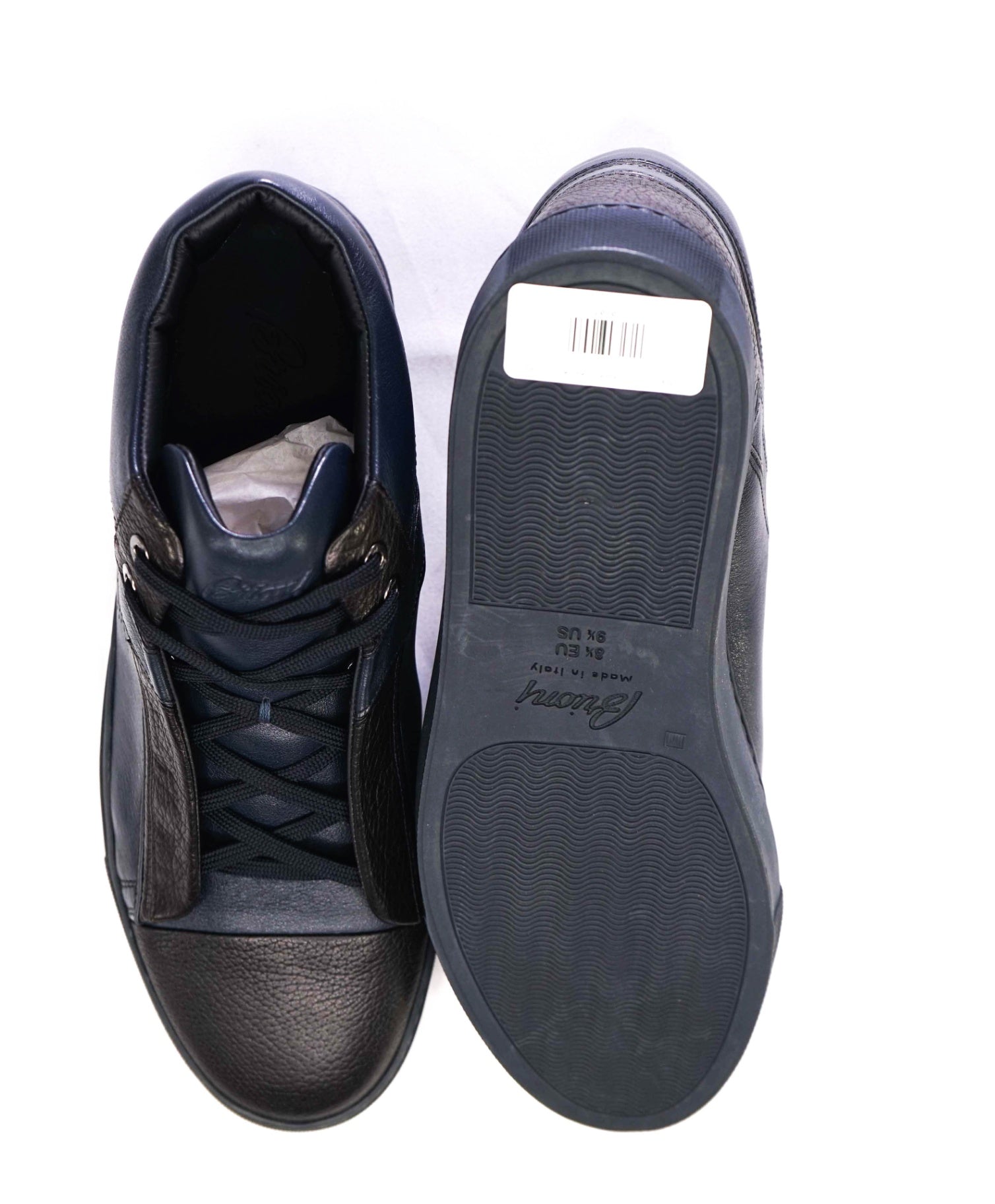$1,100 BRIONI Navy/Black Sneakers Leather Footwear US 9.5 (UK 8.5)