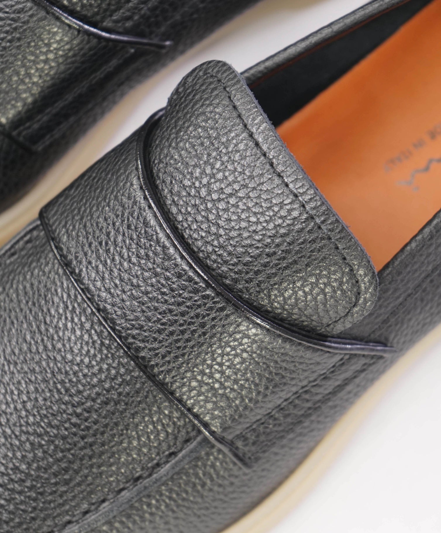$950 Santoni Black Pebbled Leather Loafers "SUMMER WALK" US 9 (8UK)