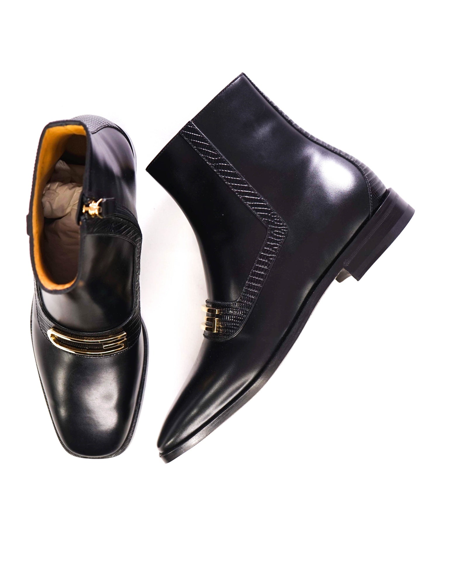 $1,400 GUCCI Black LIZARD SKIN G Boots Leather US 9 (8.5G)