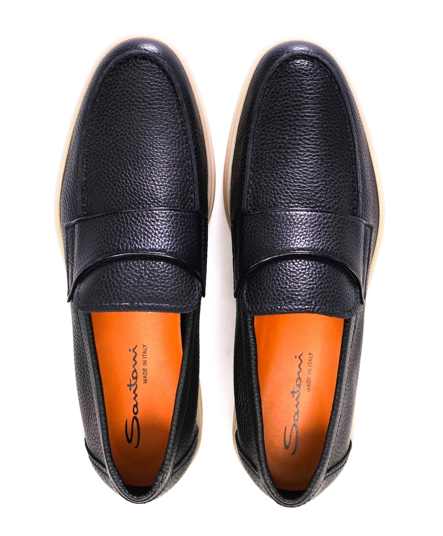 $950 Santoni Black Pebbled Leather Loafers "SUMMER WALK" US 9 (8UK)