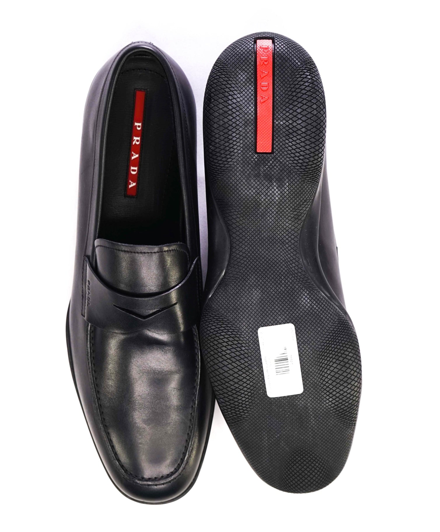$950 Prada "LINEA ROSSA" Black Loafers Leather US 13 (12UK)