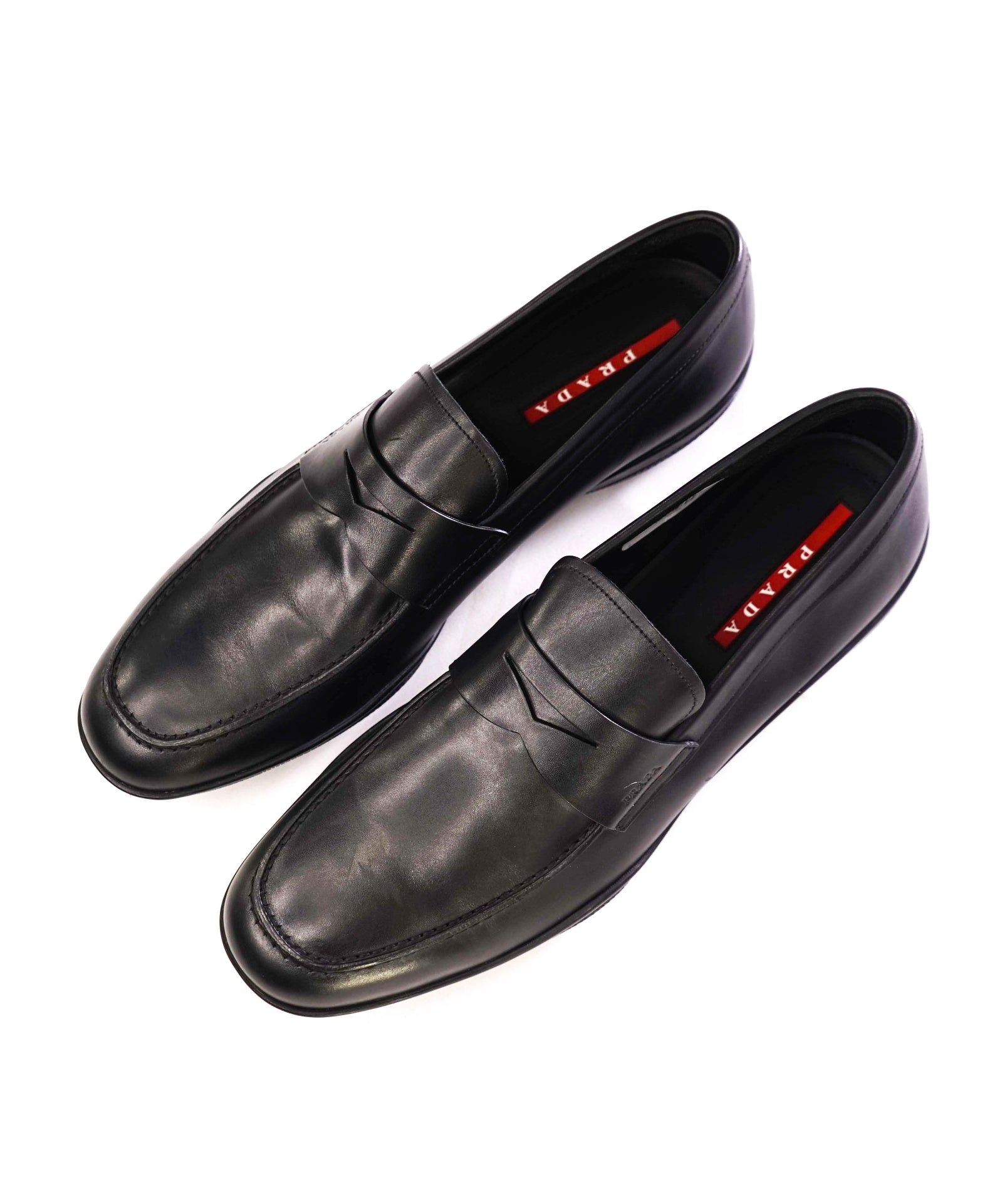 $950 Prada "LINEA ROSSA" Black Loafers Leather US 13 (12UK)