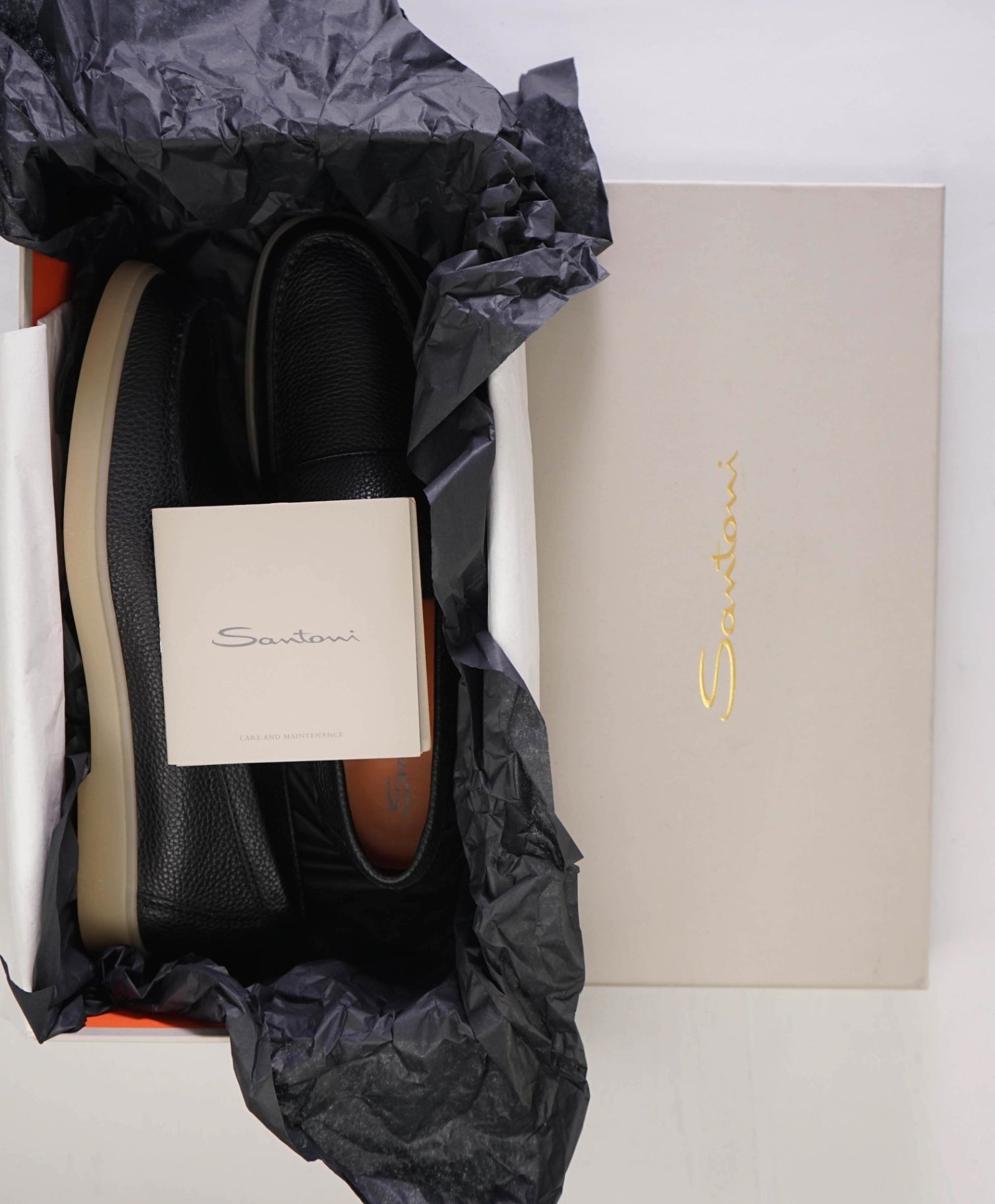 $950 Santoni Black Pebbled Leather Loafers "SUMMER WALK" US 9 (8UK)