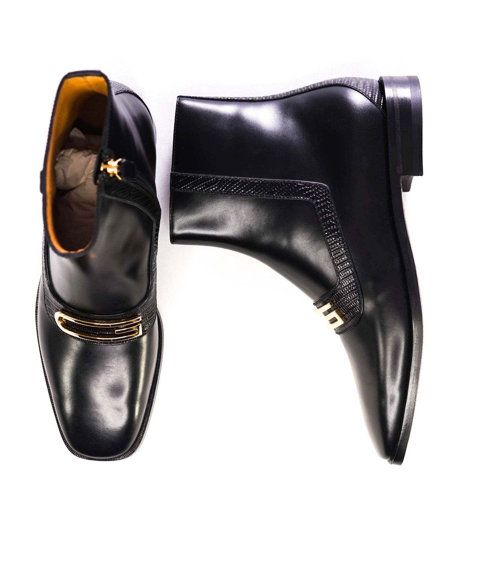 $1,400 GUCCI Black LIZARD SKIN G Boots Leather US 9 (8.5G)