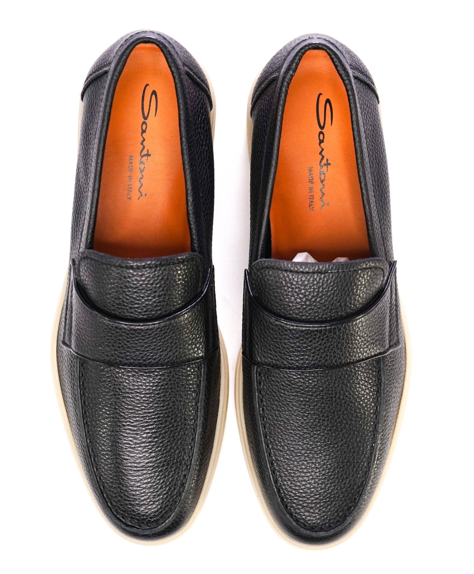 $950 Santoni Black Pebbled Leather Loafers "SUMMER WALK" US 9 (8UK)